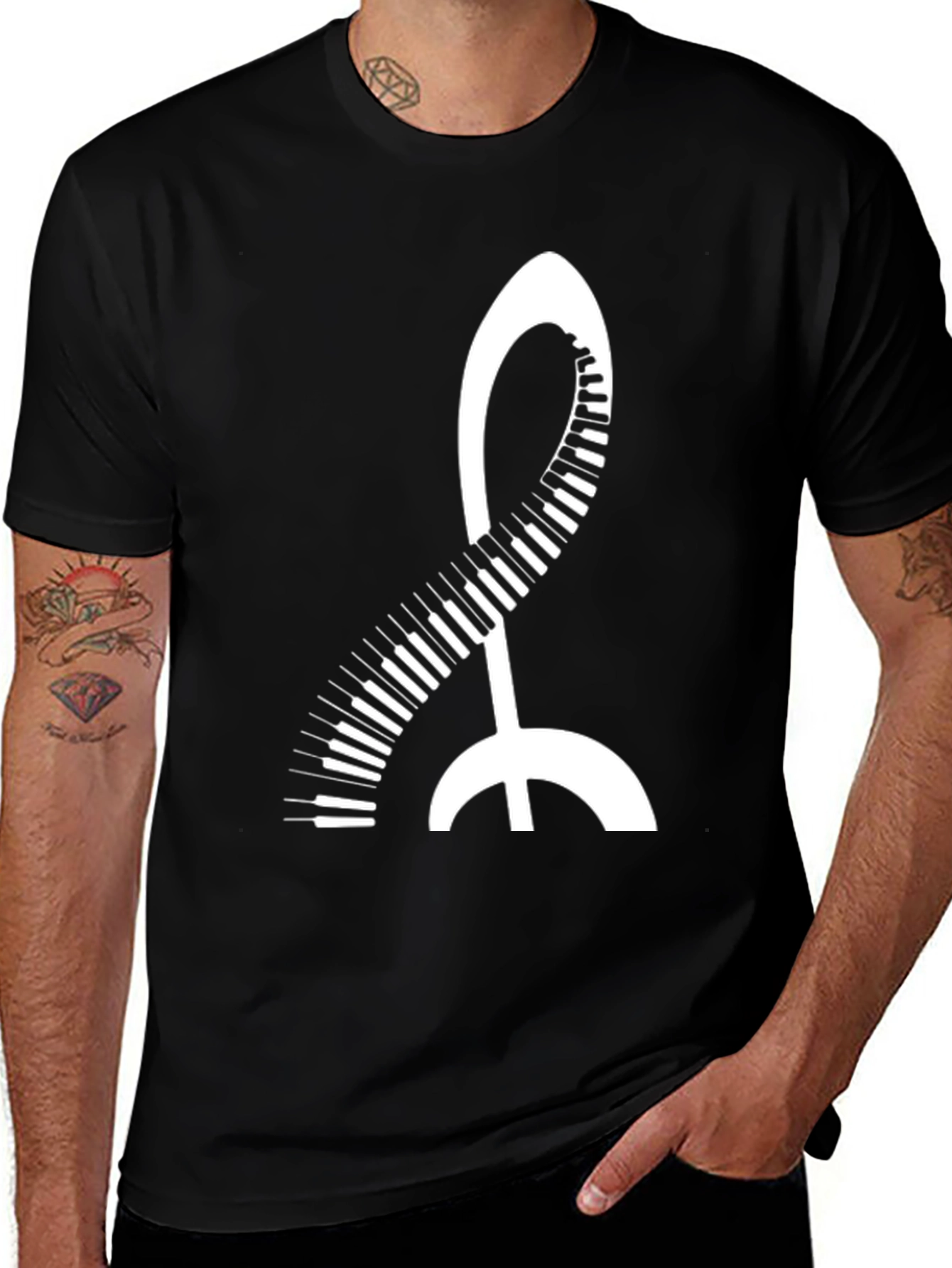 Music Treble Clef Piano Keys Black T-Shirt