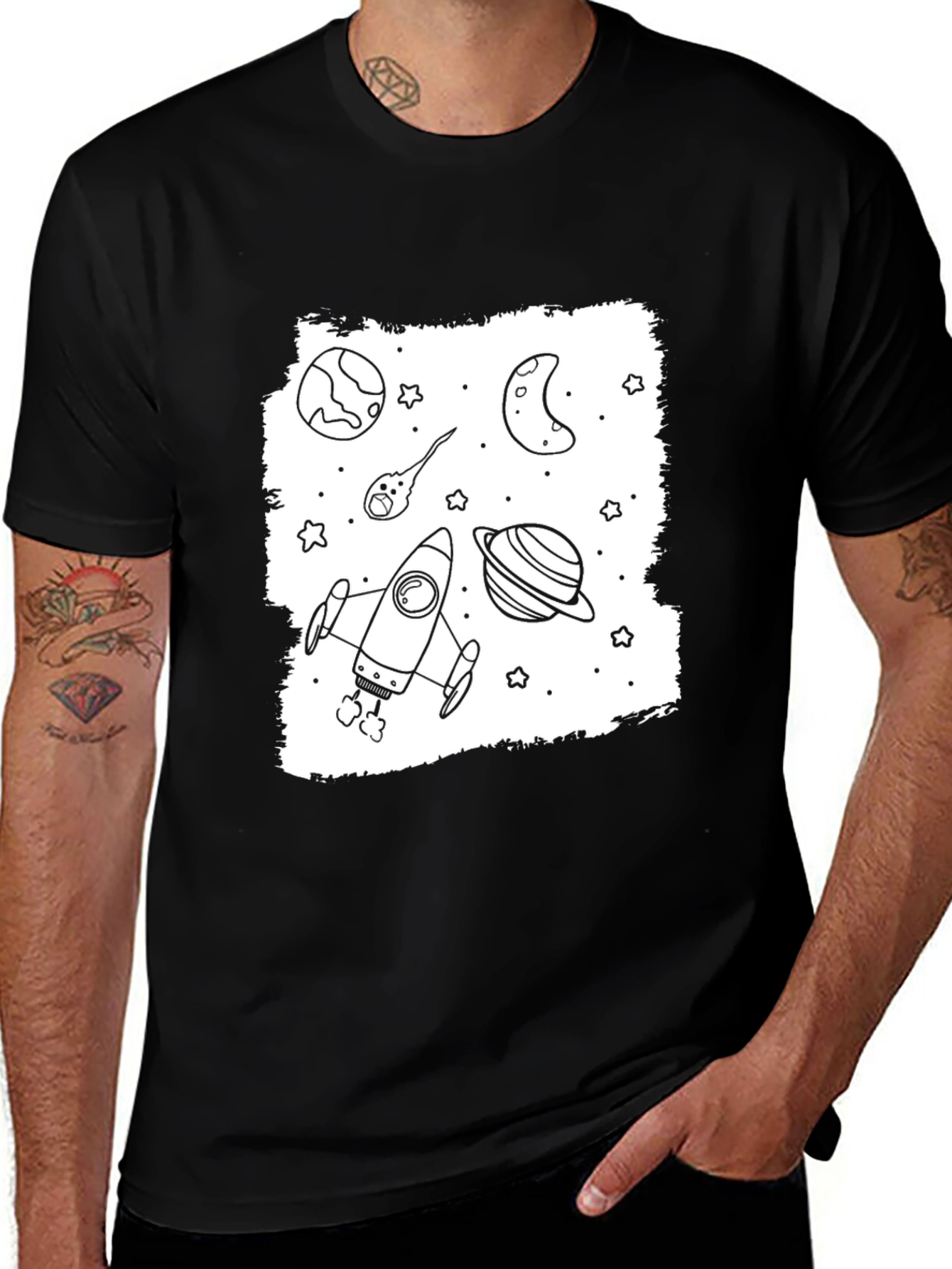 Space Doodle Graphic Black T-Shirt