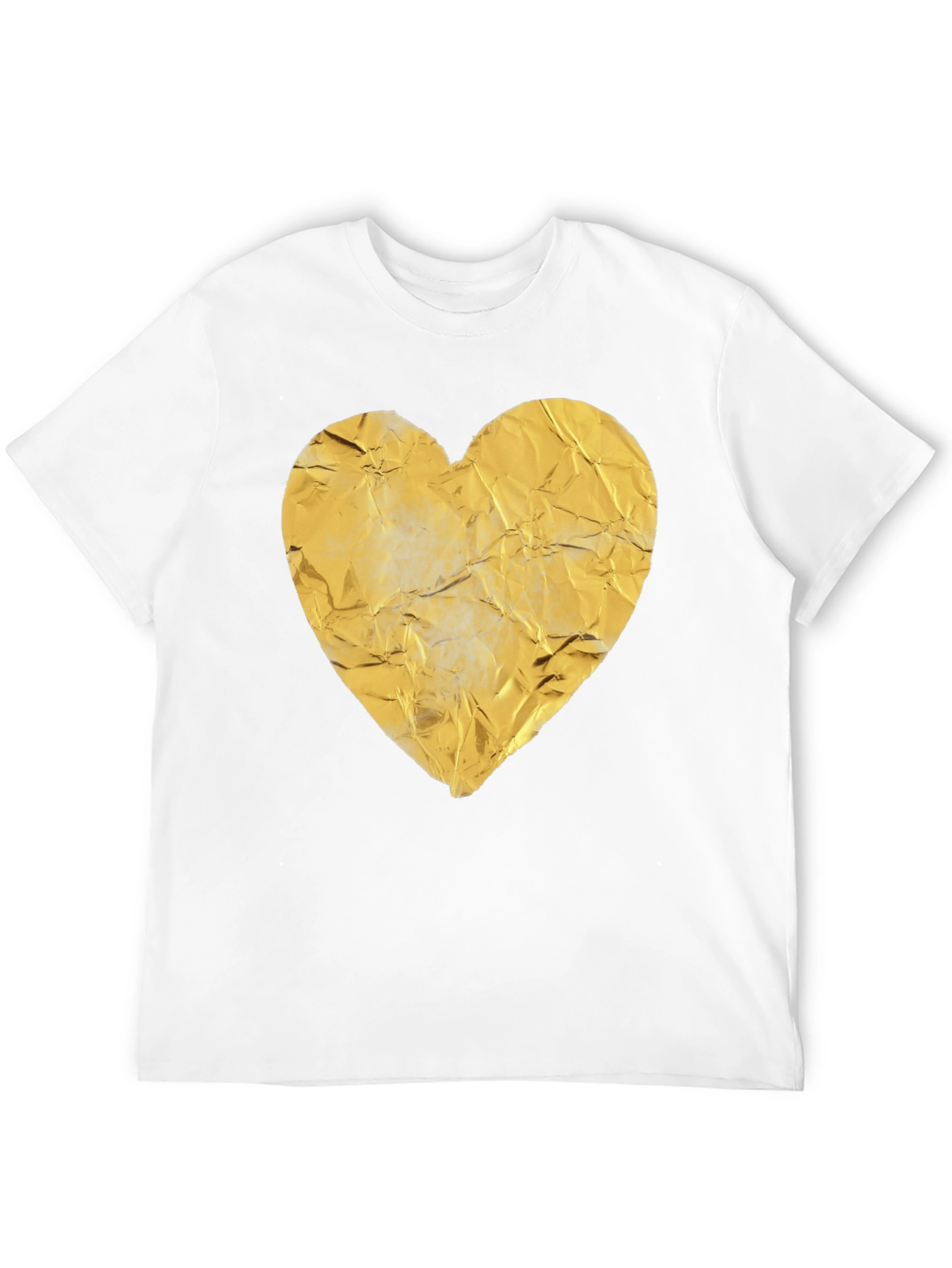 Crinkled Golden Heart Graphic Tee - Black Casual T-Shirt
