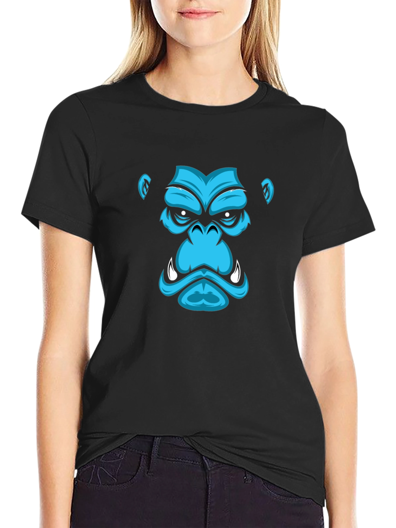 Blue Gorilla Graphic Print Black T-Shirt