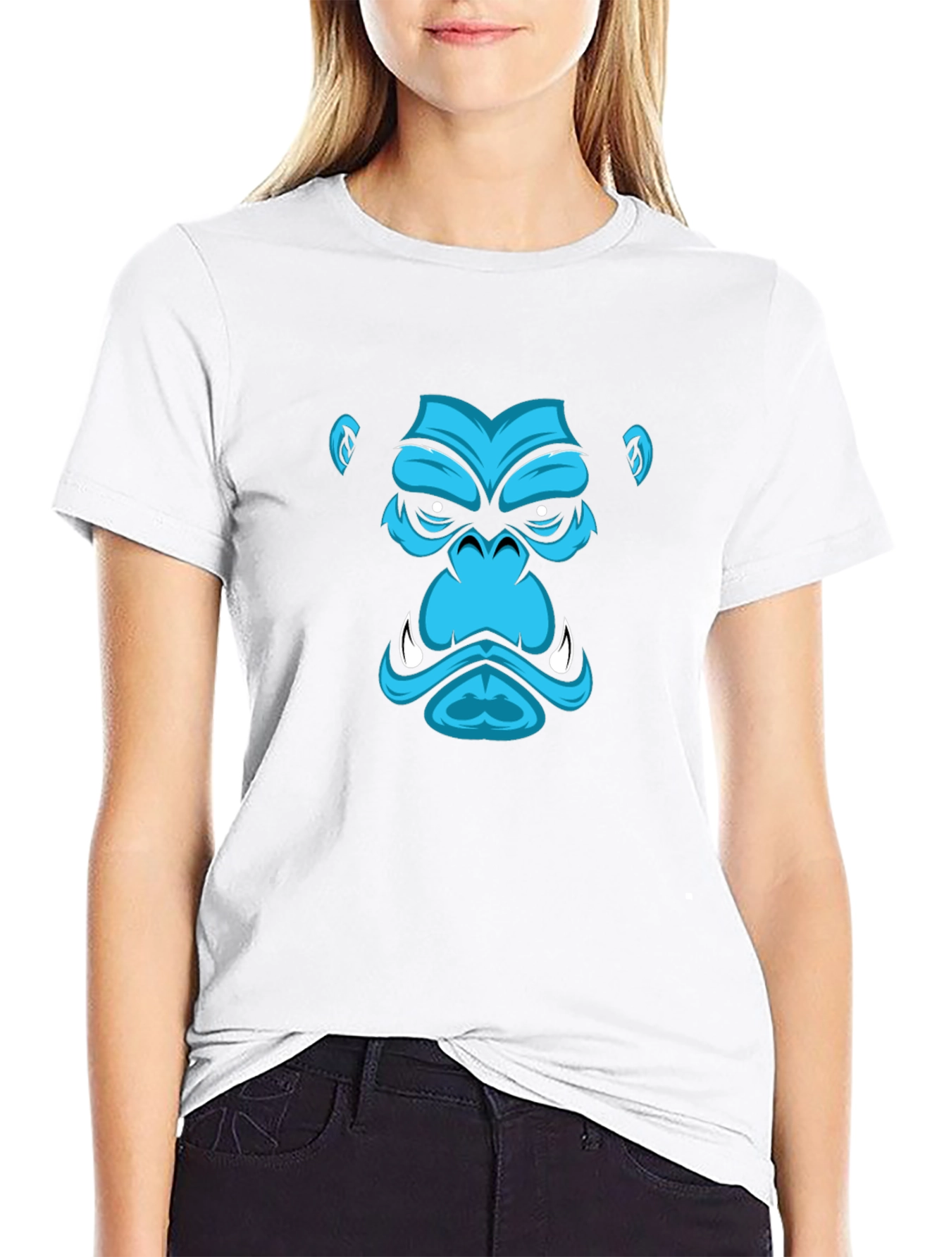 Blue Gorilla Graphic Print Black T-Shirt
