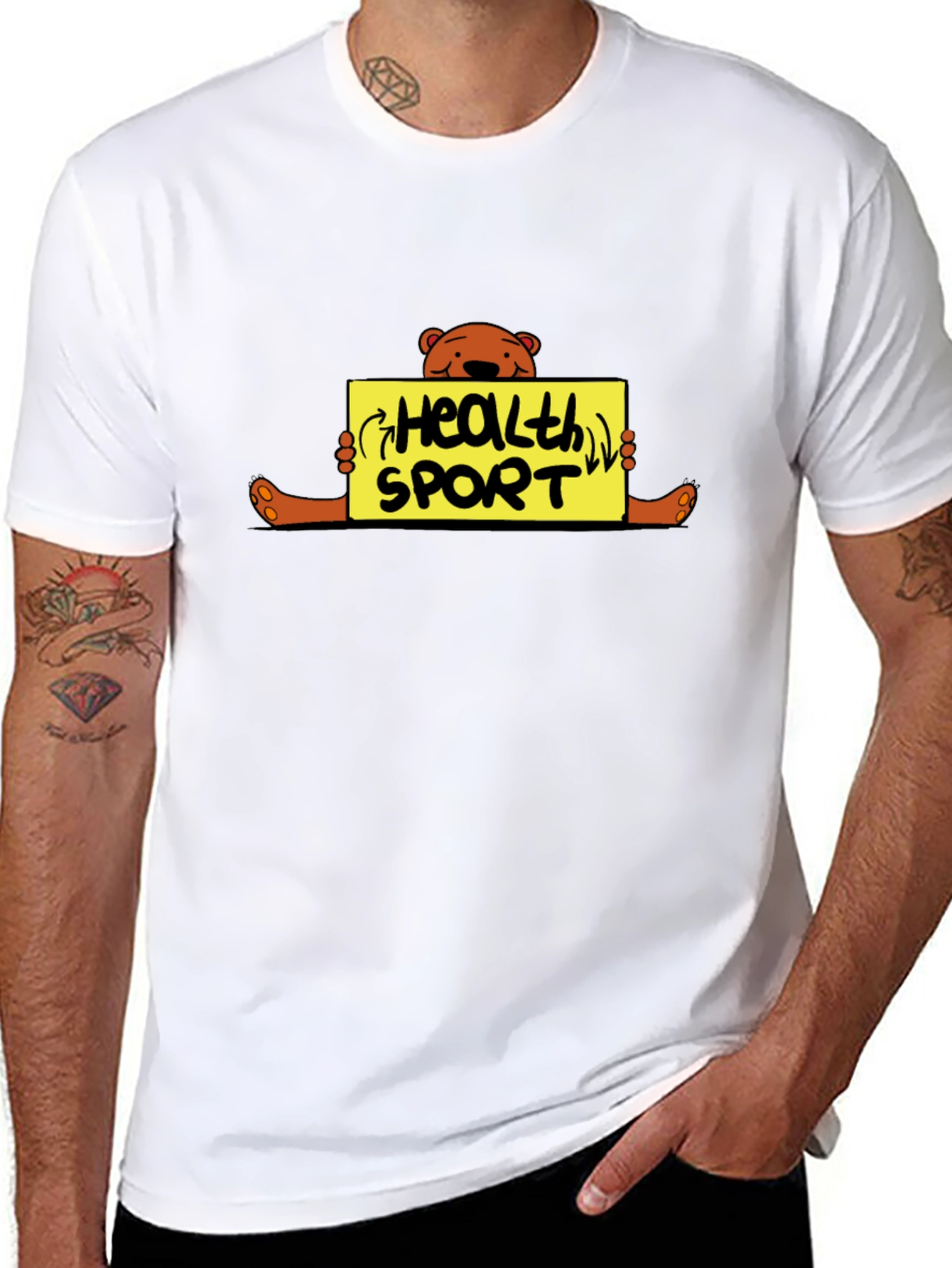 Health Sport Bear Graphic T-Shirt - Black Unisex