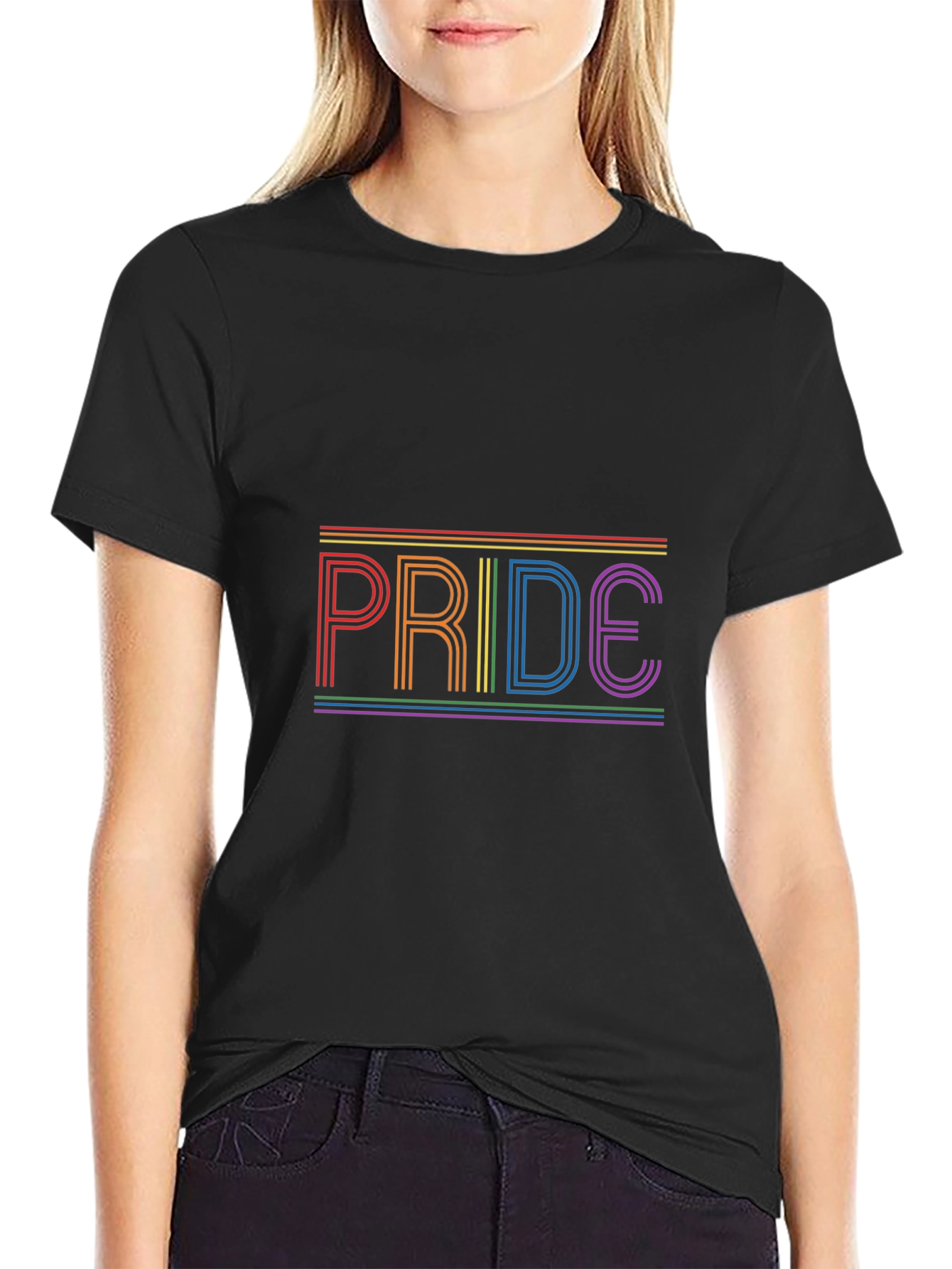 Pride Rainbow Stripe T-Shirt - Black