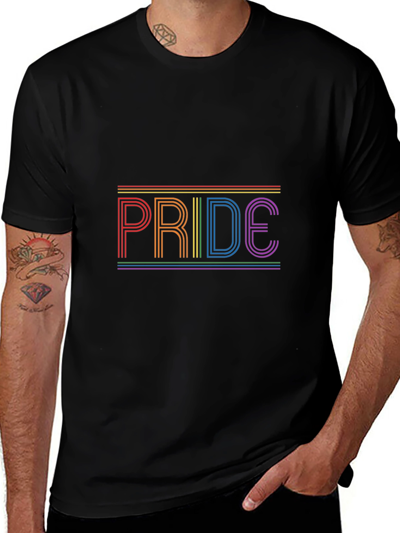 Pride Rainbow Stripe T-Shirt - Black