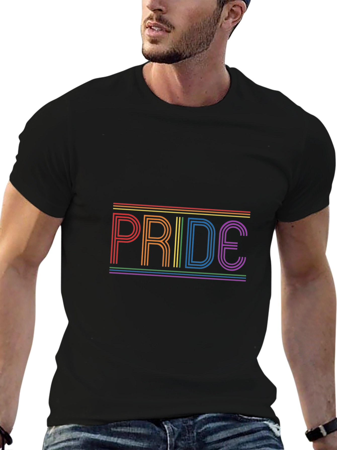Pride Rainbow Stripe T-Shirt - Black