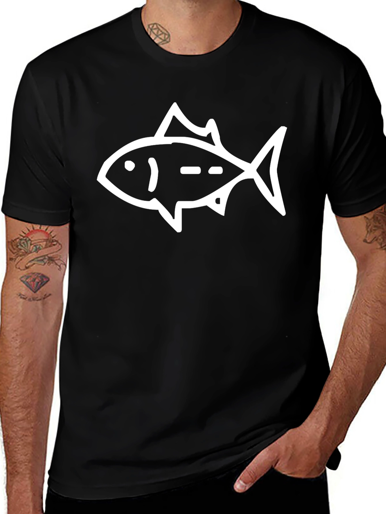 Black T-Shirt with Fish Graphic