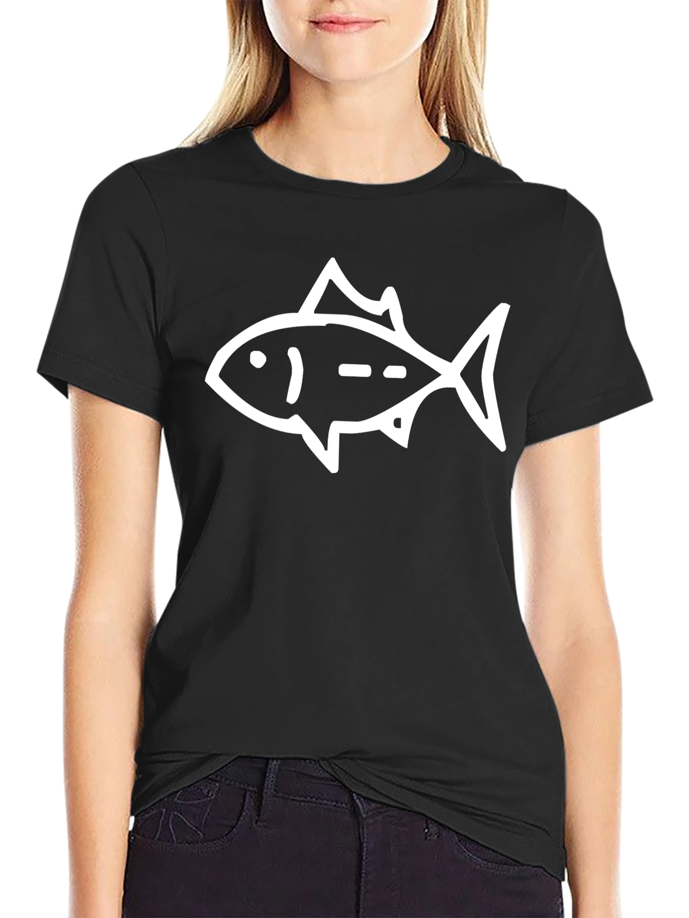 Black T-Shirt with Fish Graphic