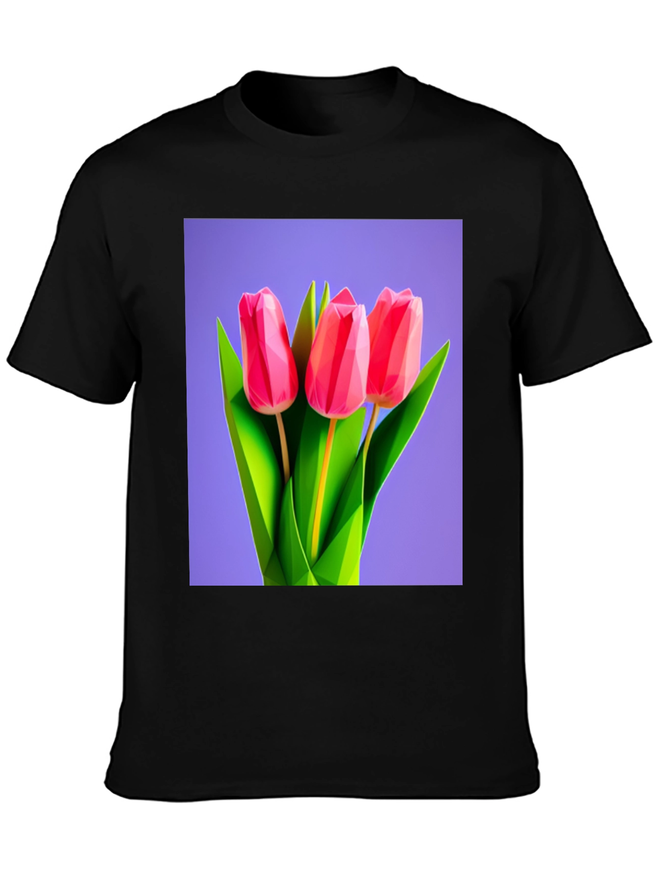 Geometric Tulip Print Black T-Shirt