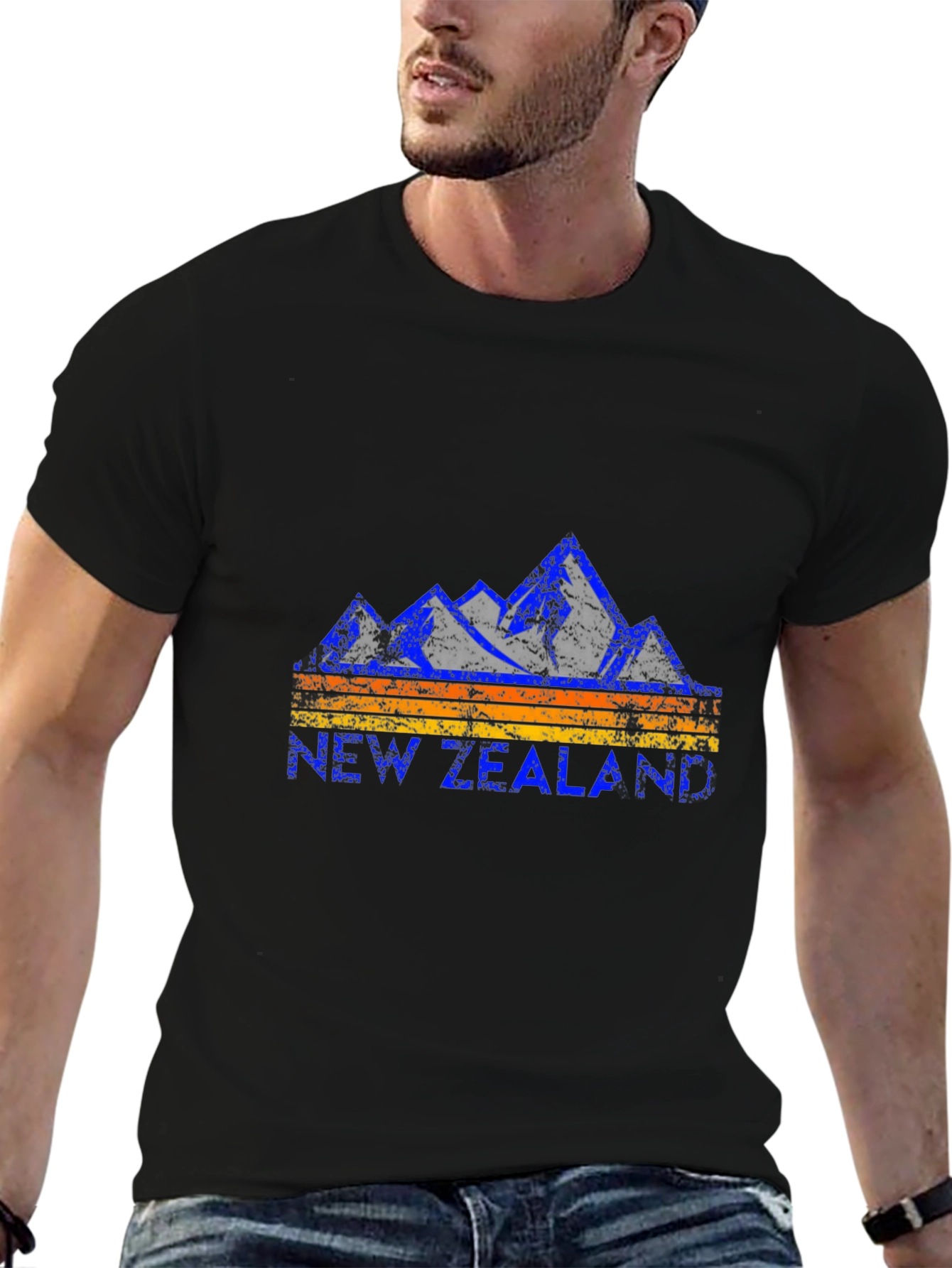 New Zealand Mountains Graphic Tee - Black Cotton T-Shirt
