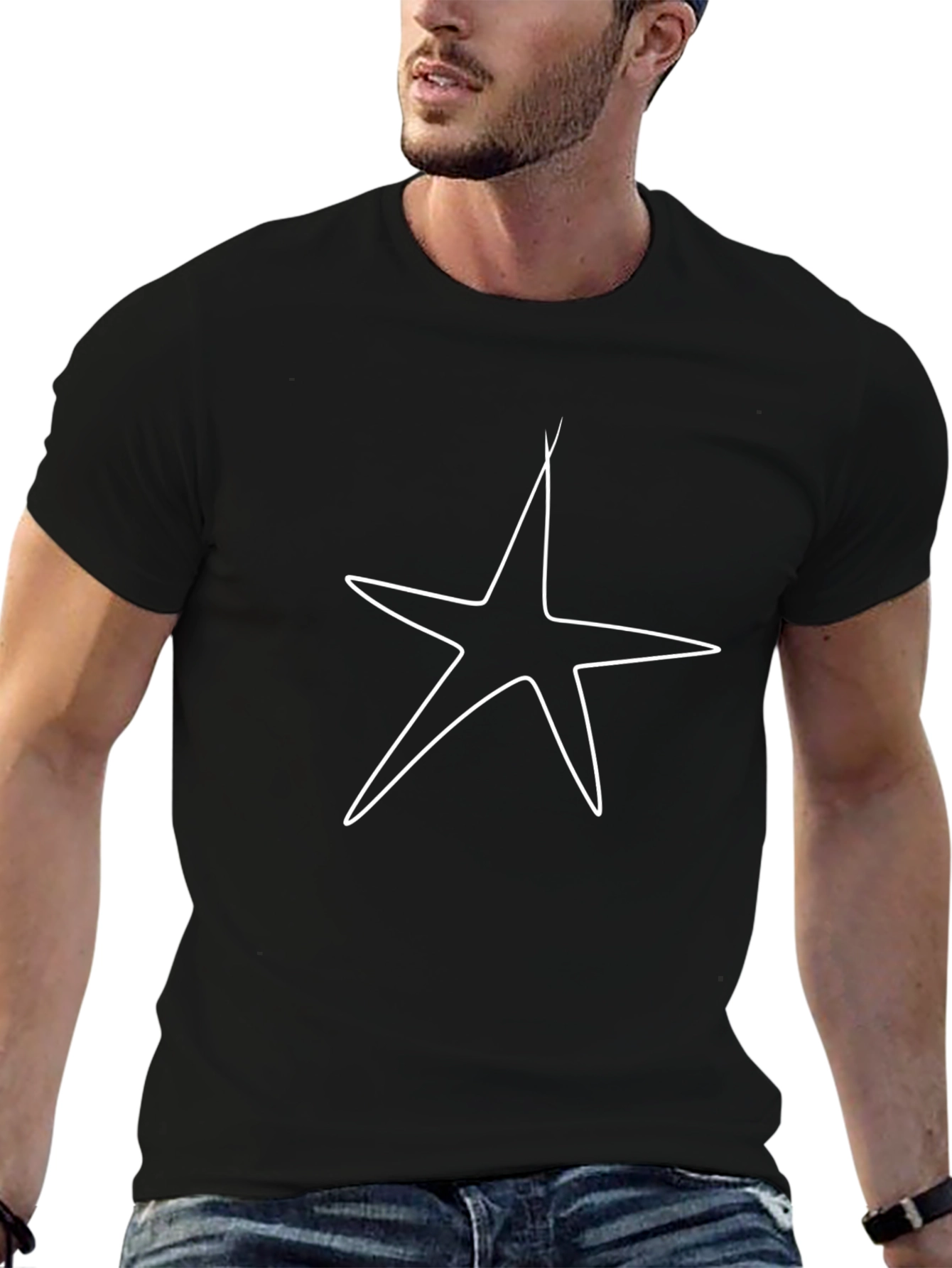 Star Outline Graphic Tee - Black