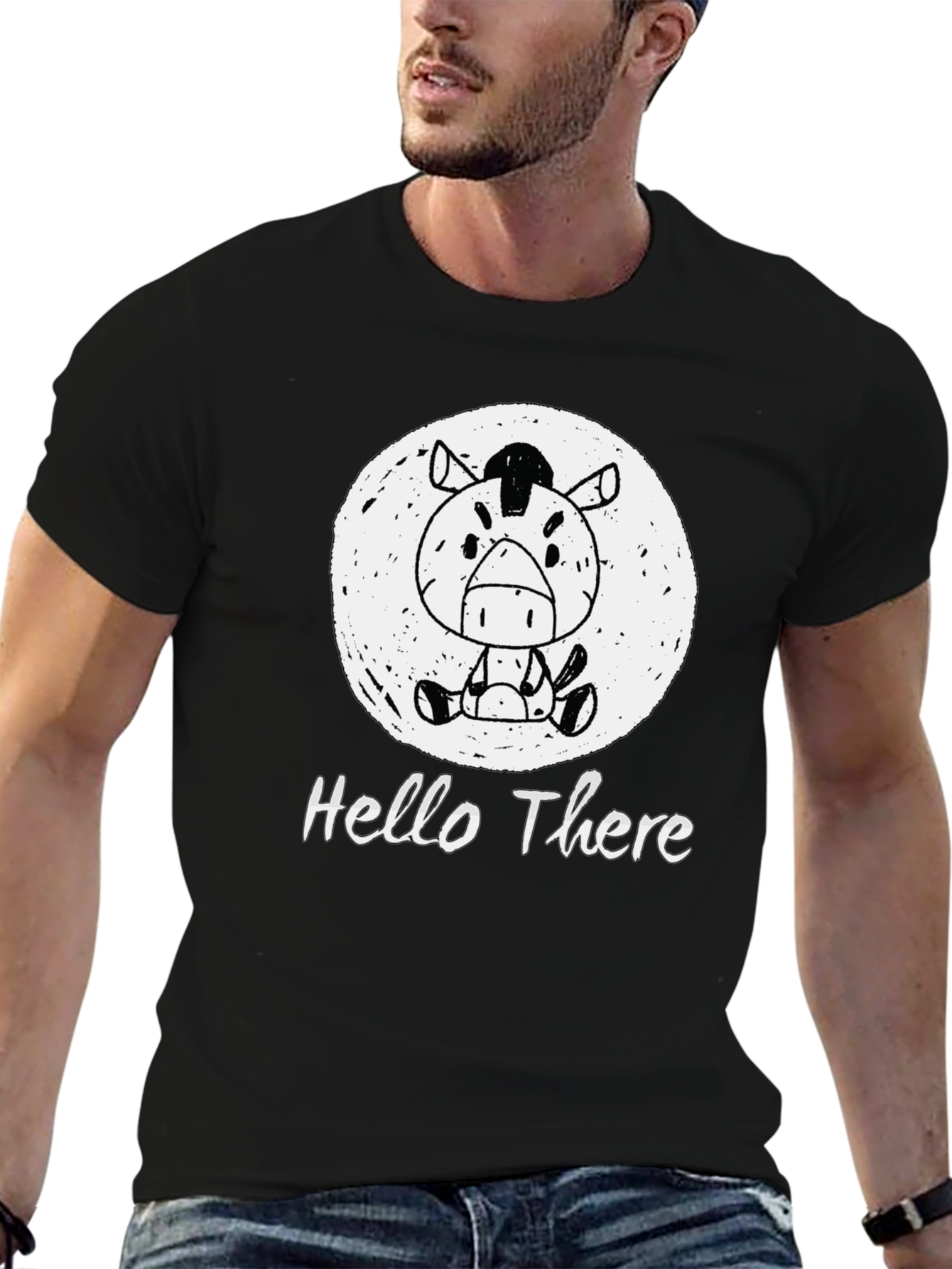 Hello There Zebra Black T-Shirt