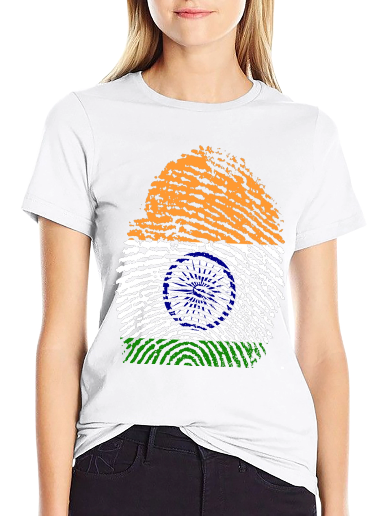 India Flag Fingerprint Graphic Tee - Black Cotton Shirt