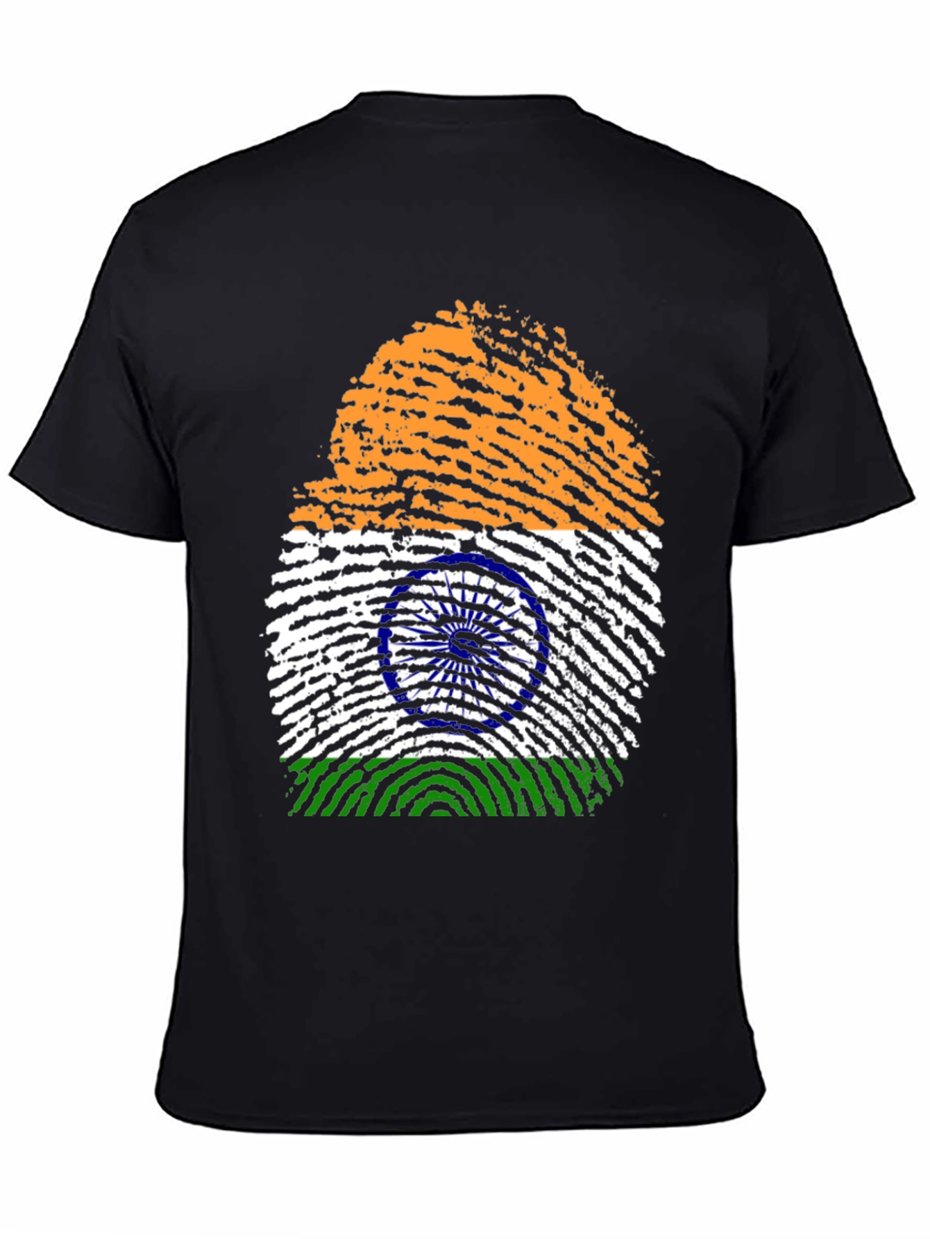 India Flag Fingerprint Graphic Tee - Black Cotton Shirt