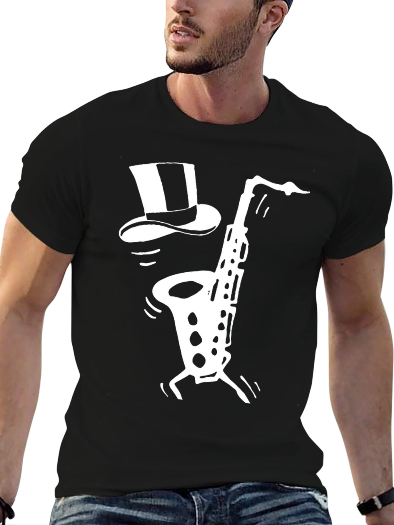 Cool Saxophone Top Hat Graphic Tee