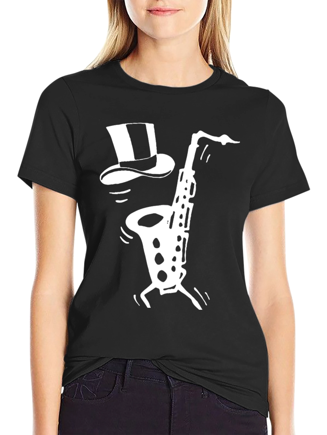 Cool Saxophone Top Hat Graphic Tee