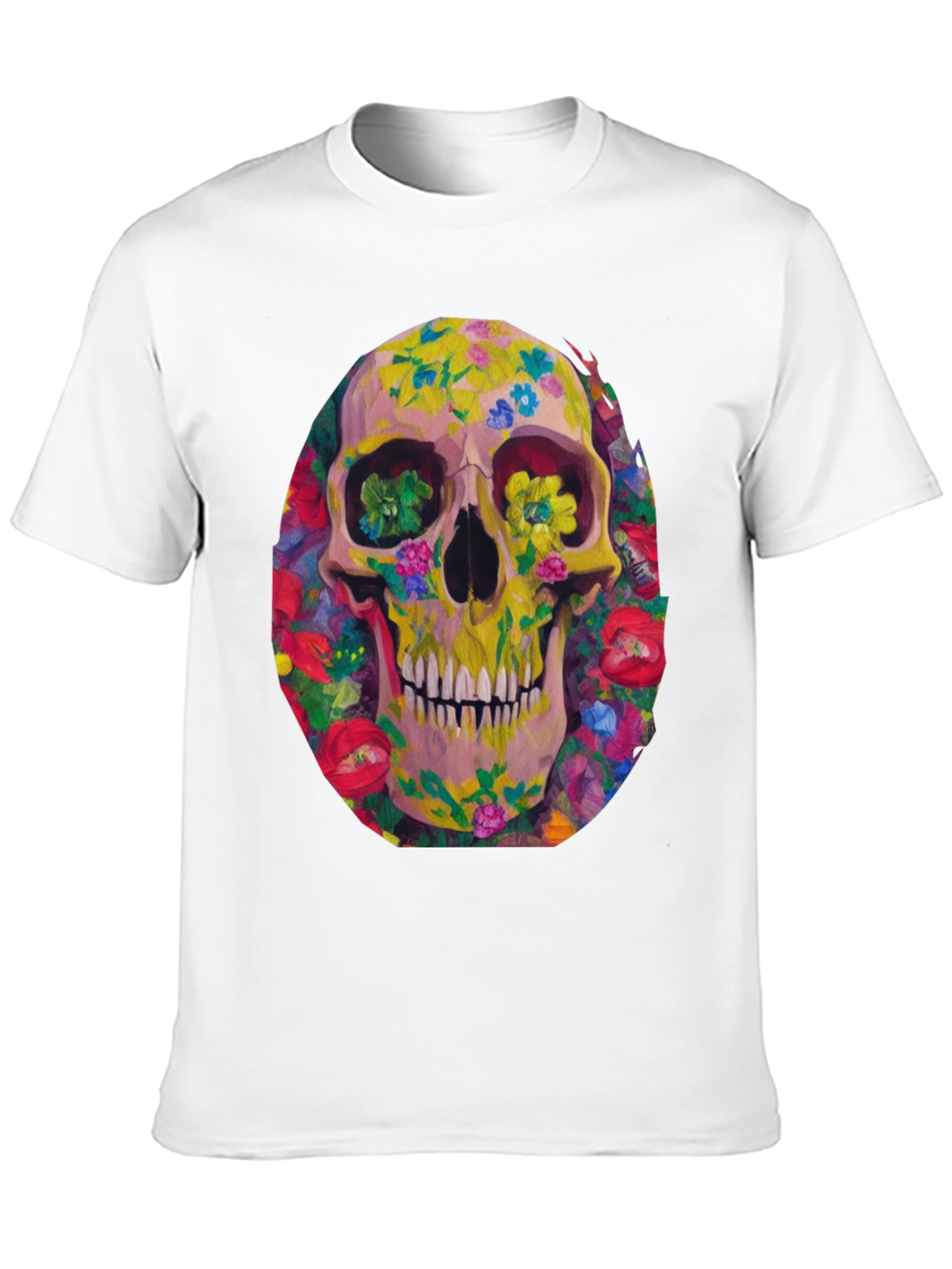 Floral Skull Graphic Tee - Artistic Print