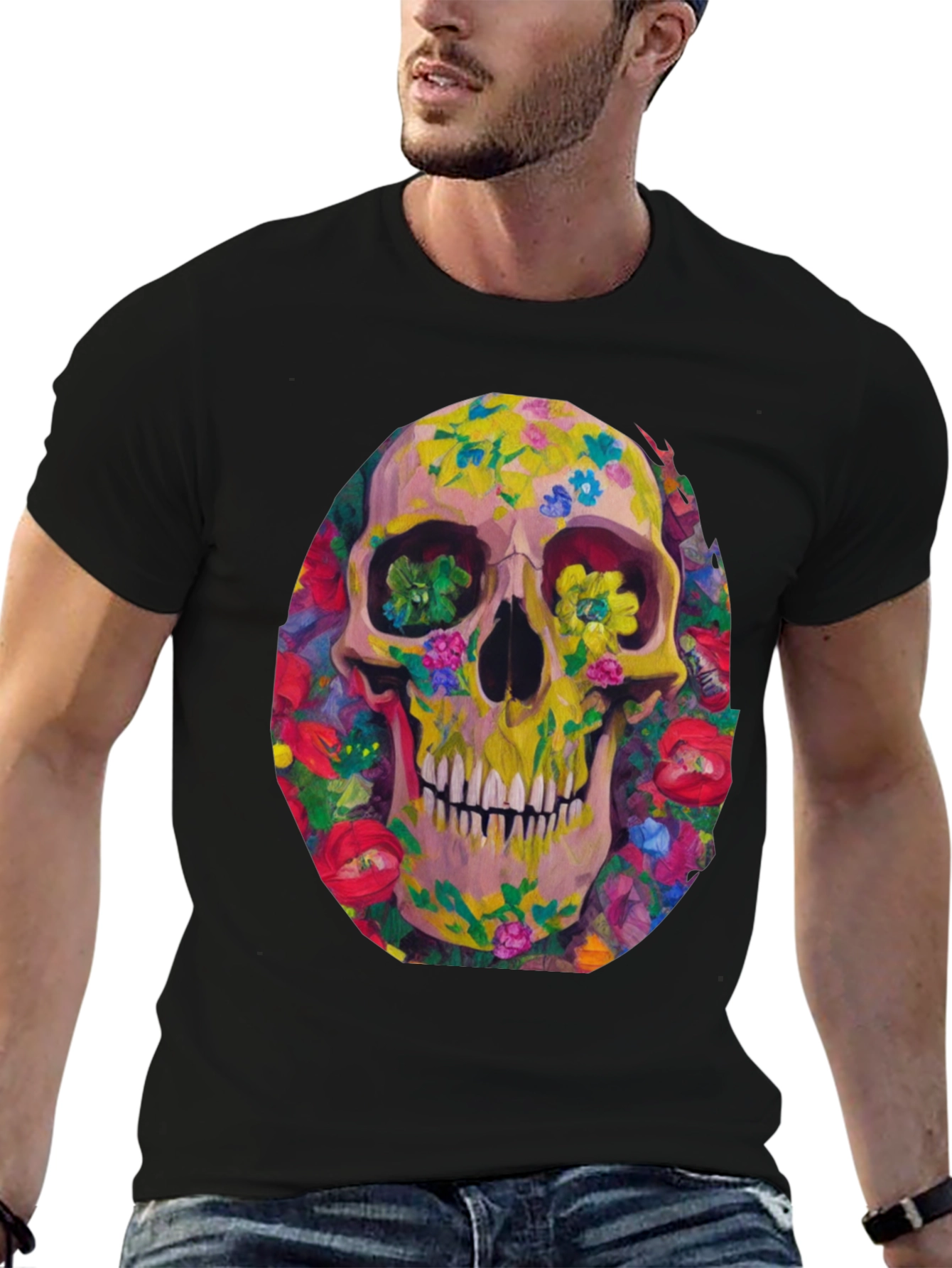 Floral Skull Graphic Tee - Artistic Print