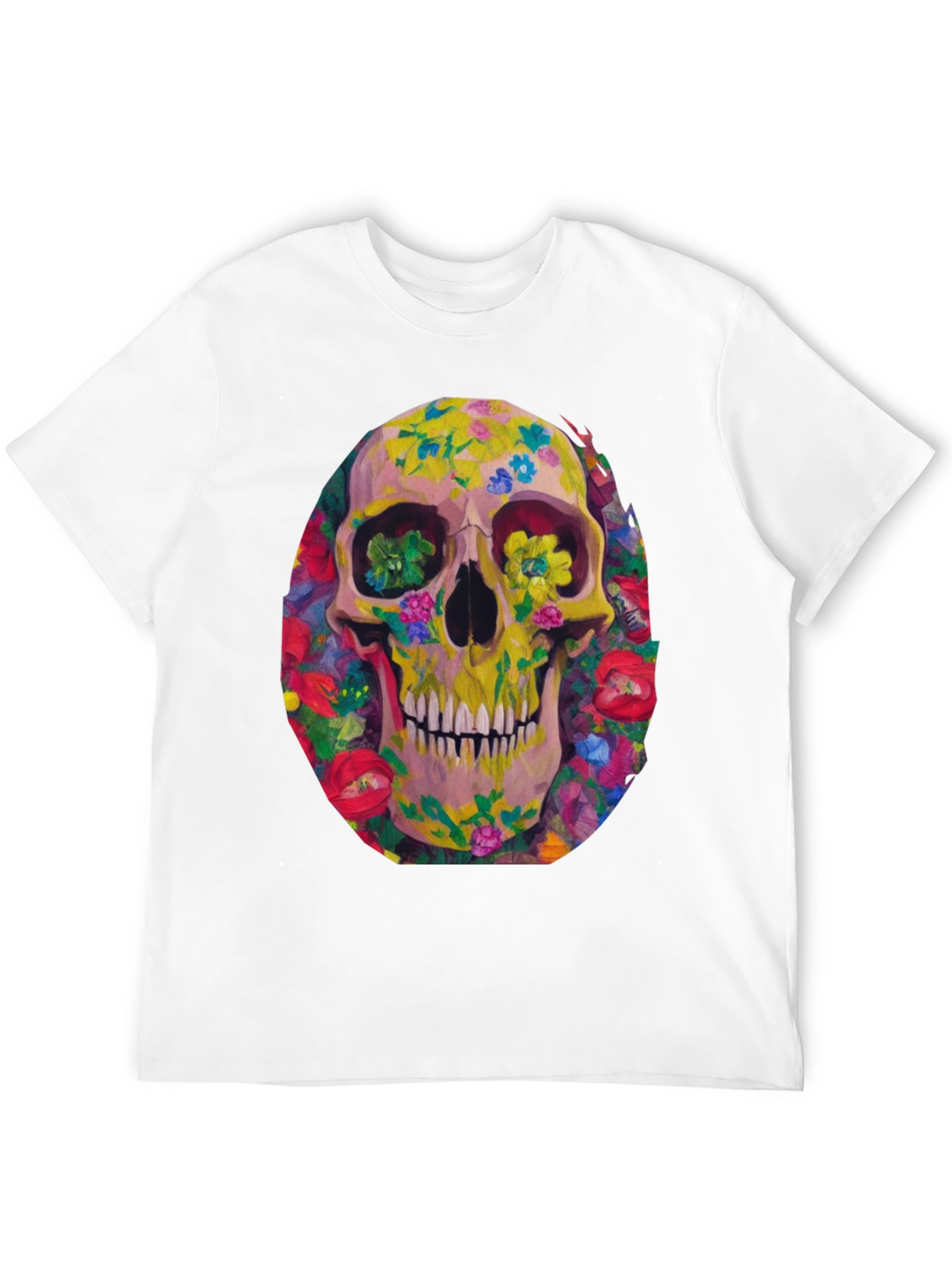Floral Skull Graphic Tee - Artistic Print