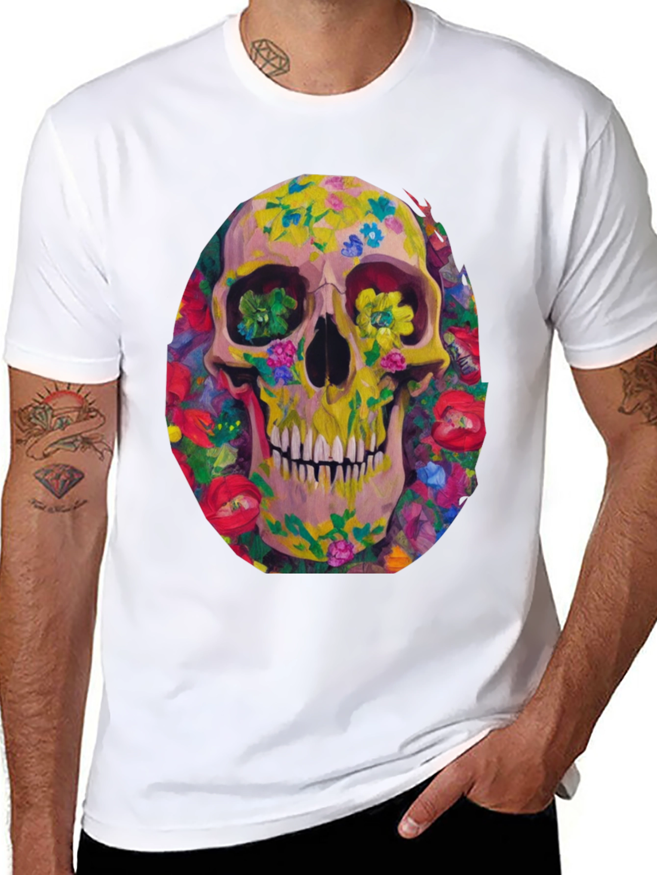 Floral Skull Graphic Tee - Artistic Print