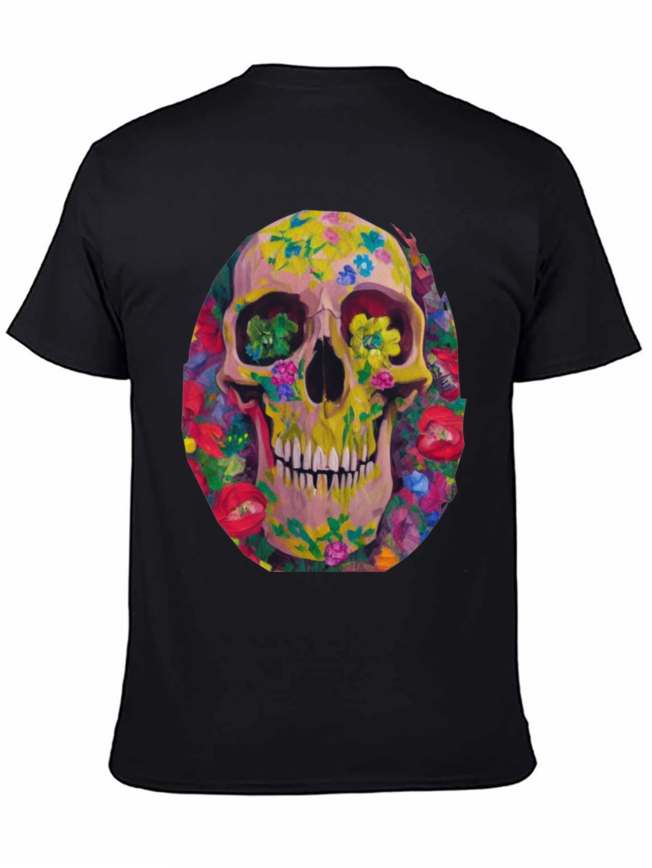 Floral Skull Graphic Tee - Artistic Print