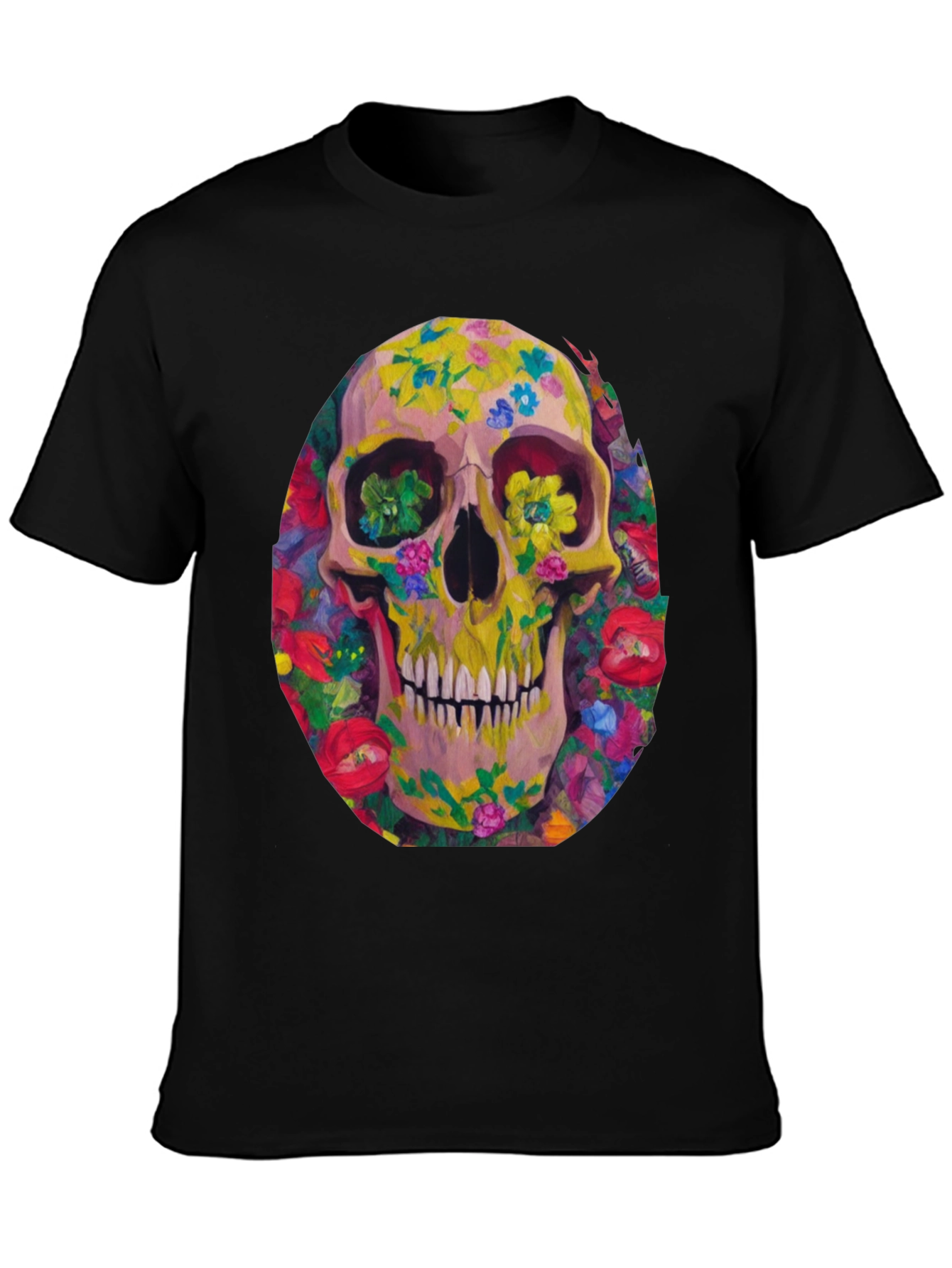Floral Skull Graphic Tee - Artistic Print