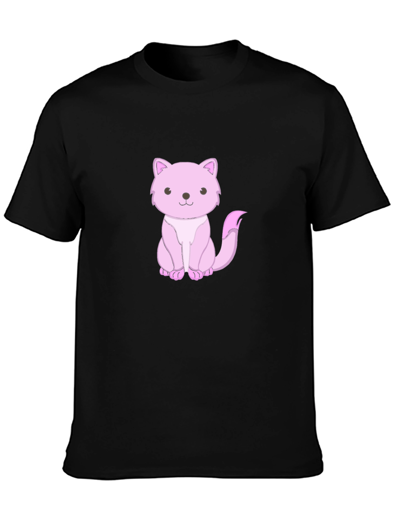 Cute Pink Cat Graphic Tee - Black Cotton Shirt