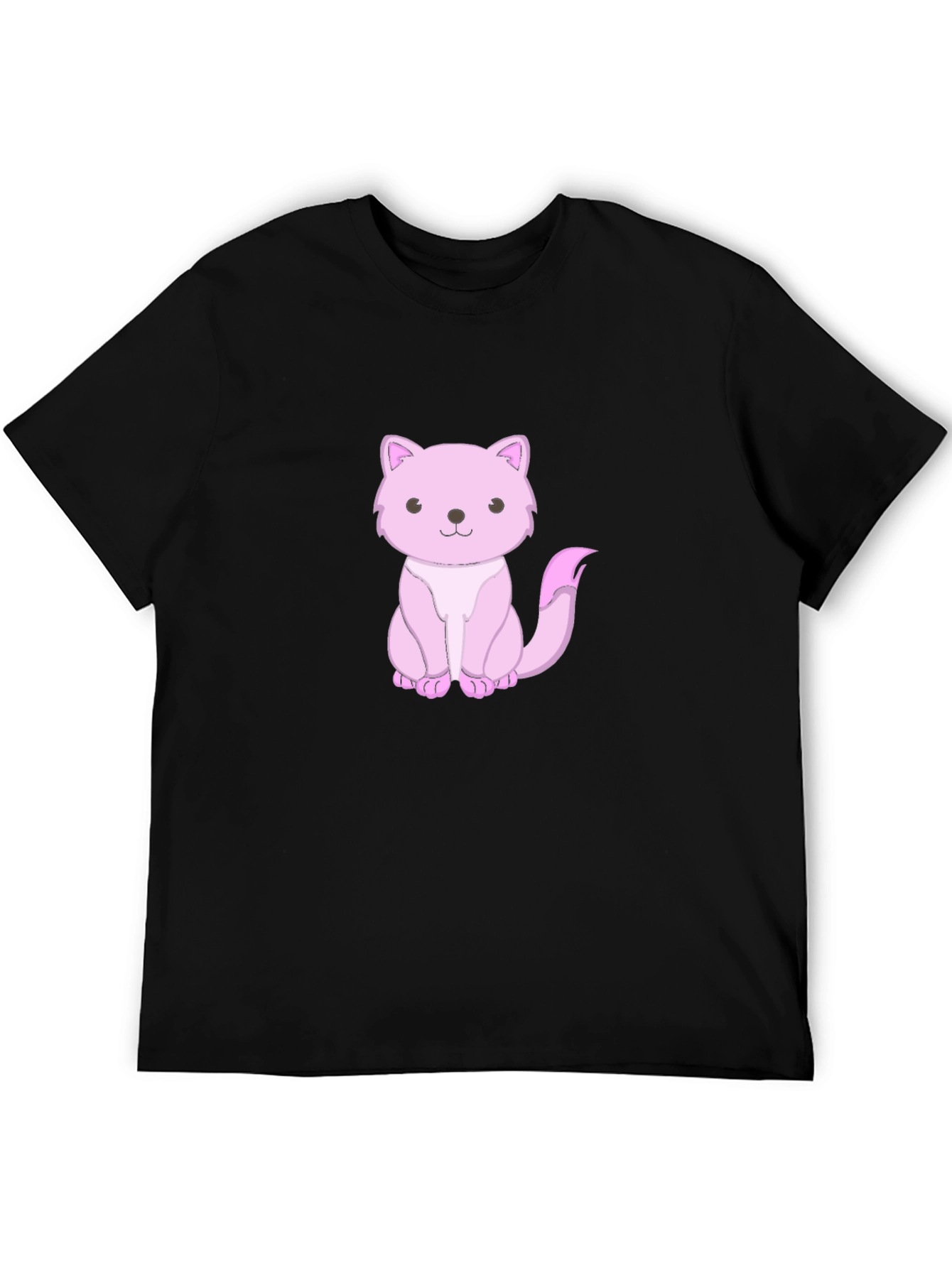 Cute Pink Cat Graphic Tee - Black Cotton Shirt