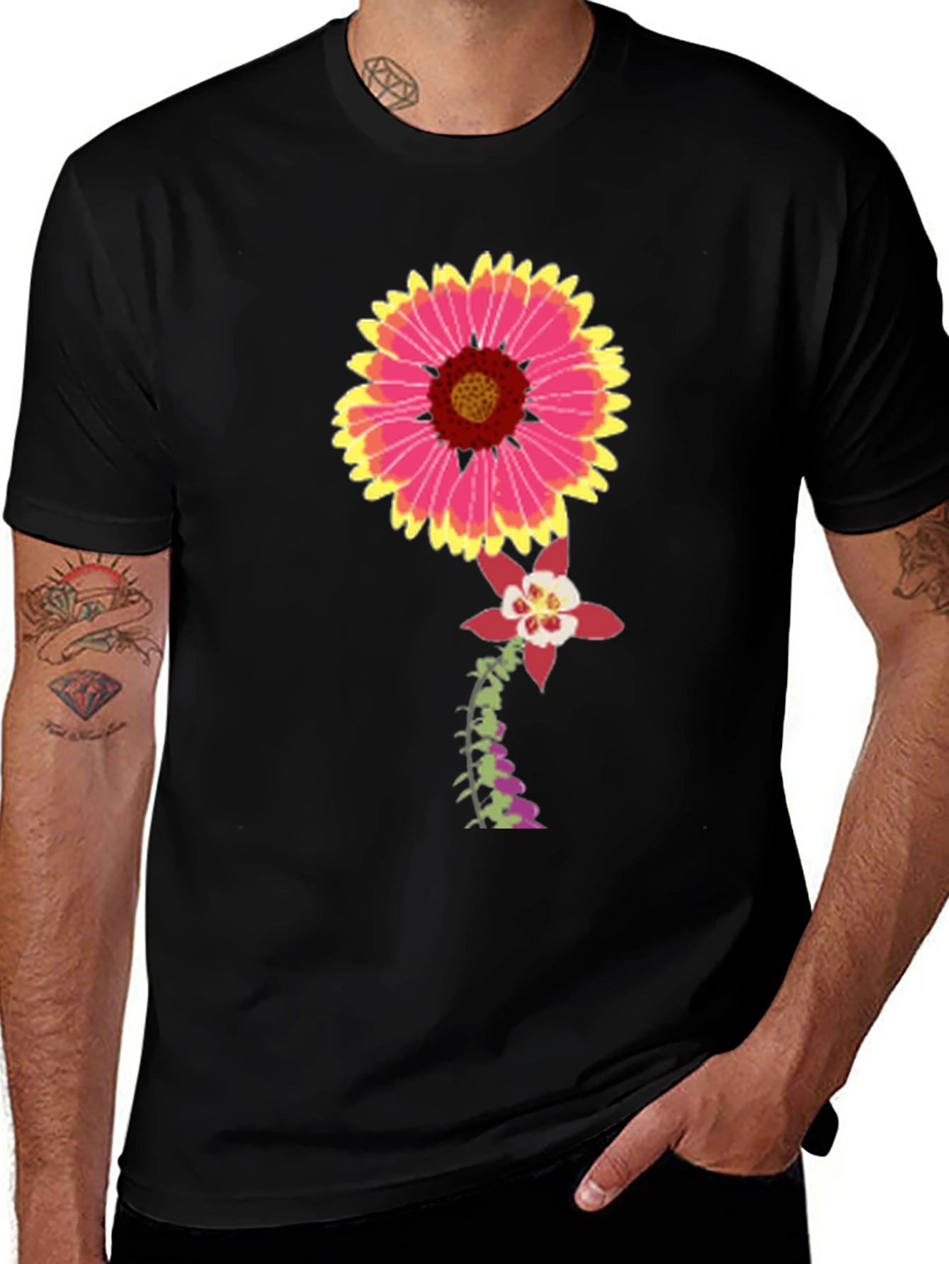 Floral Graphic Tee - Black Cotton Blend