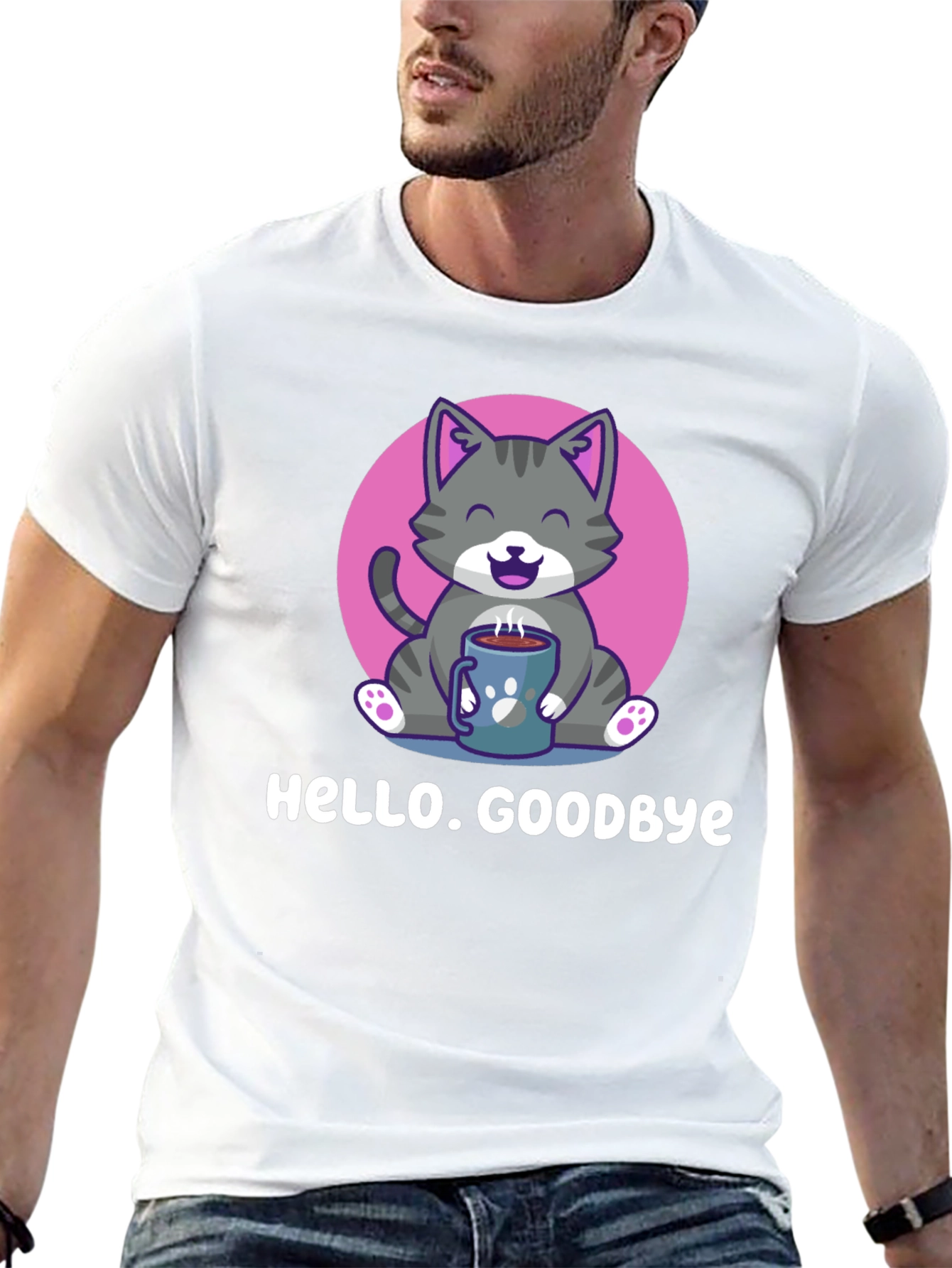 Cat and Coffee T-Shirt - Hello. Goodbye.