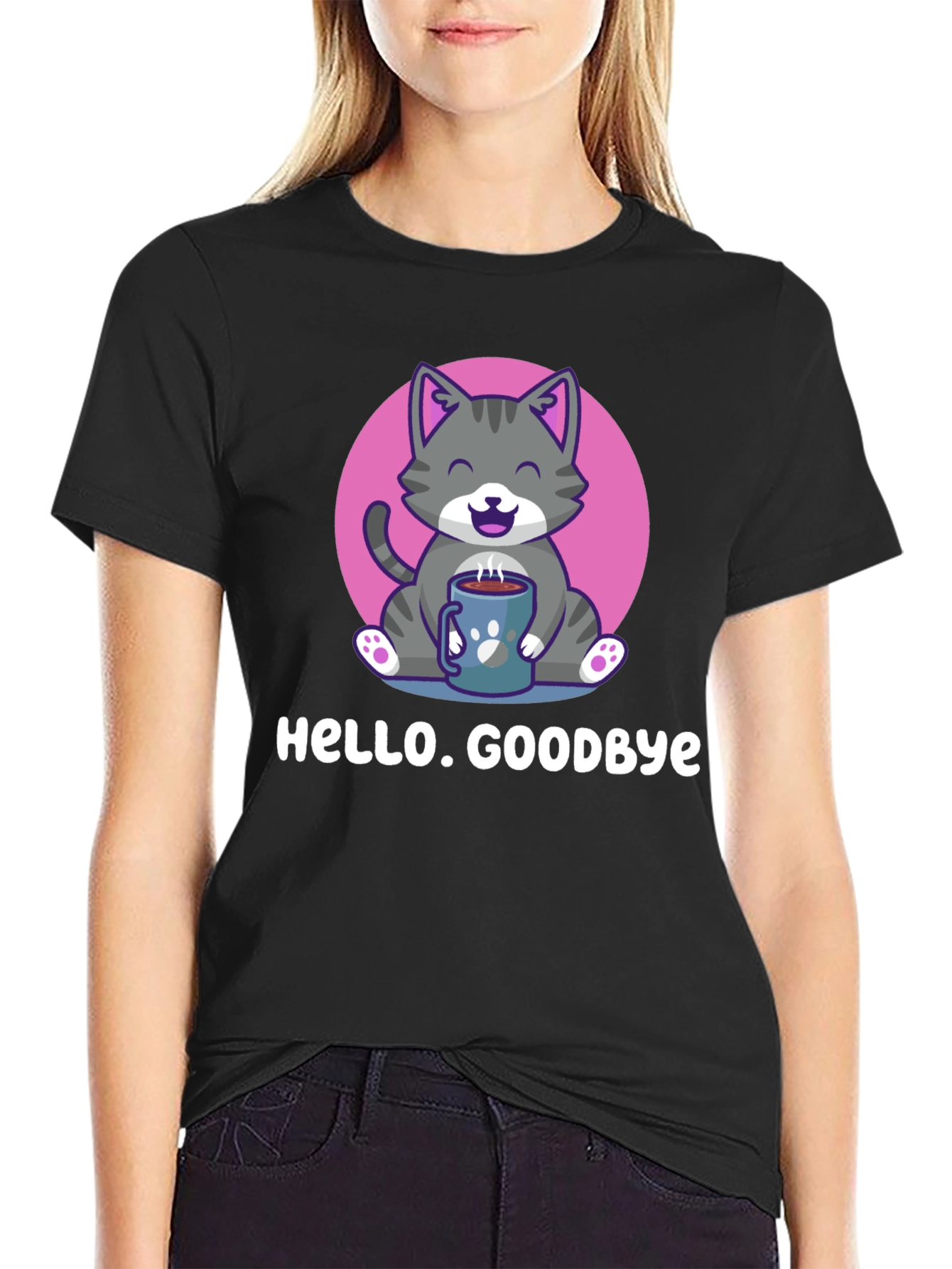 Cat and Coffee T-Shirt - Hello. Goodbye.