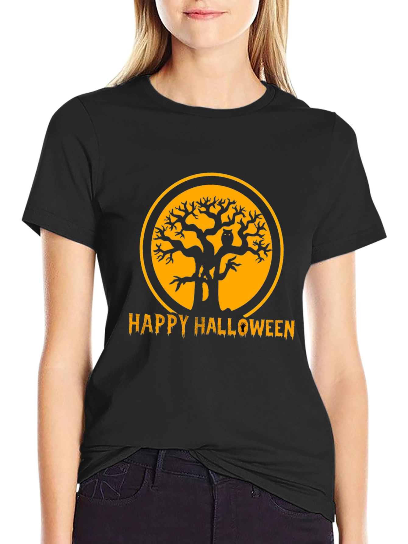 Halloween Tree Owl T-Shirt Black