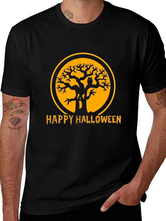 Halloween Tree Owl T-Shirt Black