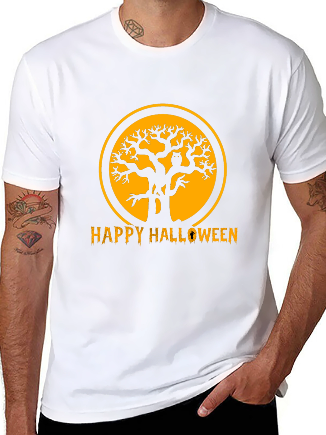Halloween Tree Owl T-Shirt Black