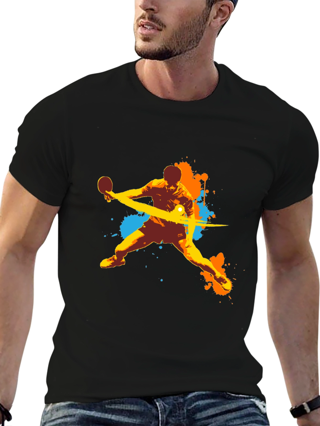 Cool Table Tennis Graphic Black T-Shirt