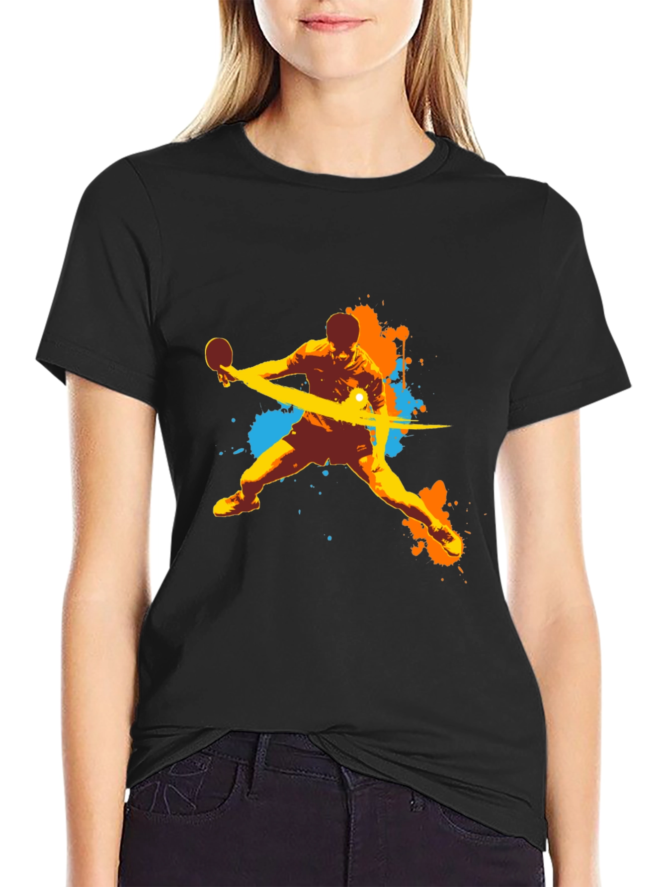 Cool Table Tennis Graphic Black T-Shirt