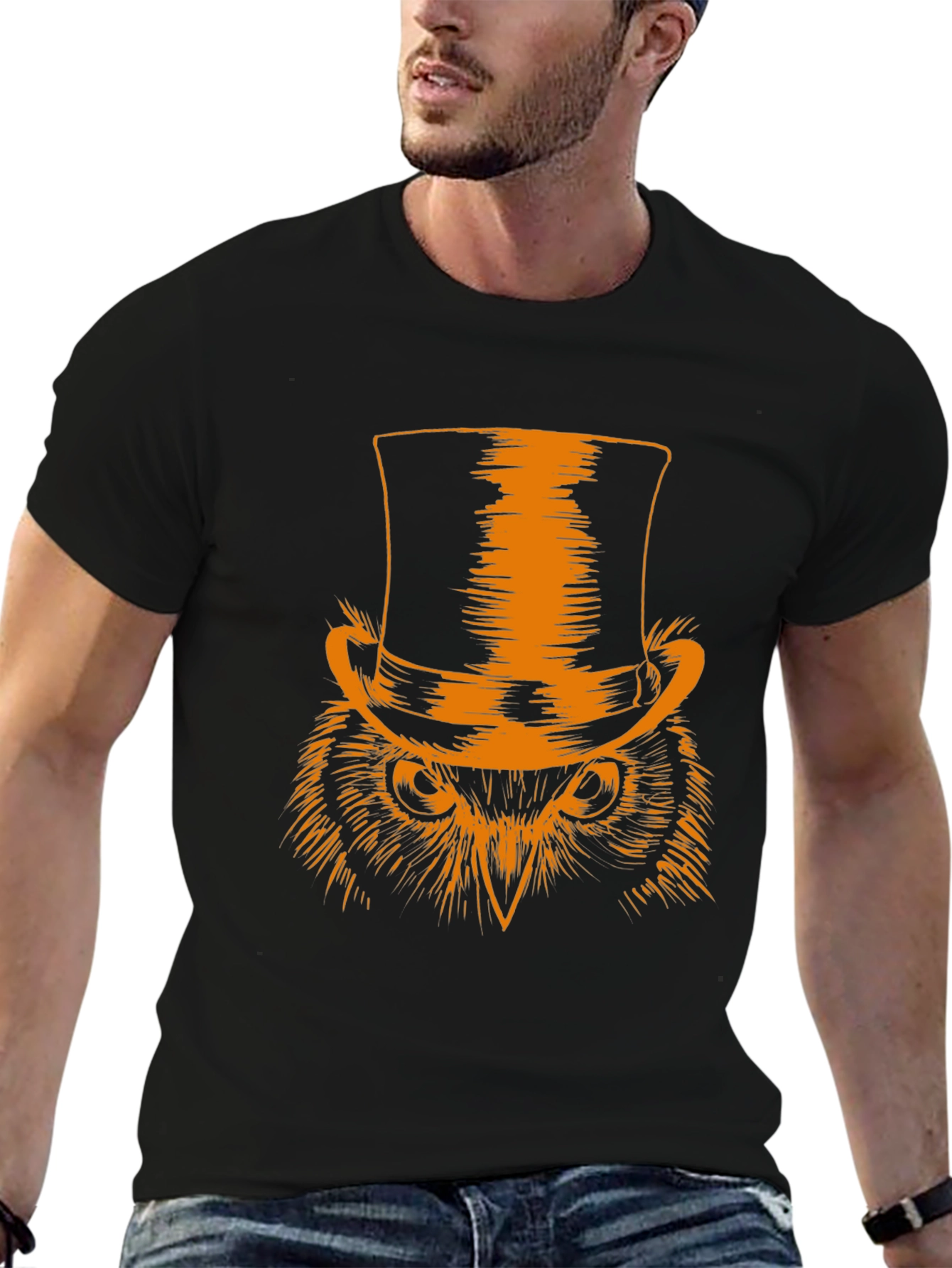 Owl Top Hat Graphic Tee - Mens Black T-Shirt