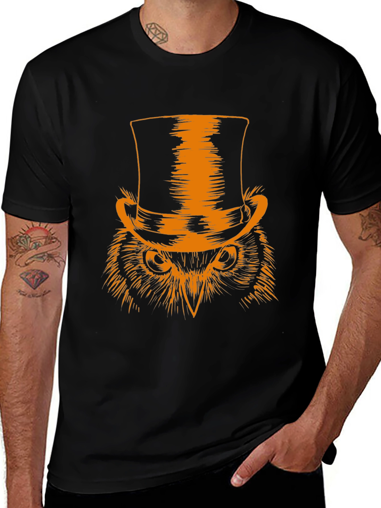 Owl Top Hat Graphic Tee - Mens Black T-Shirt