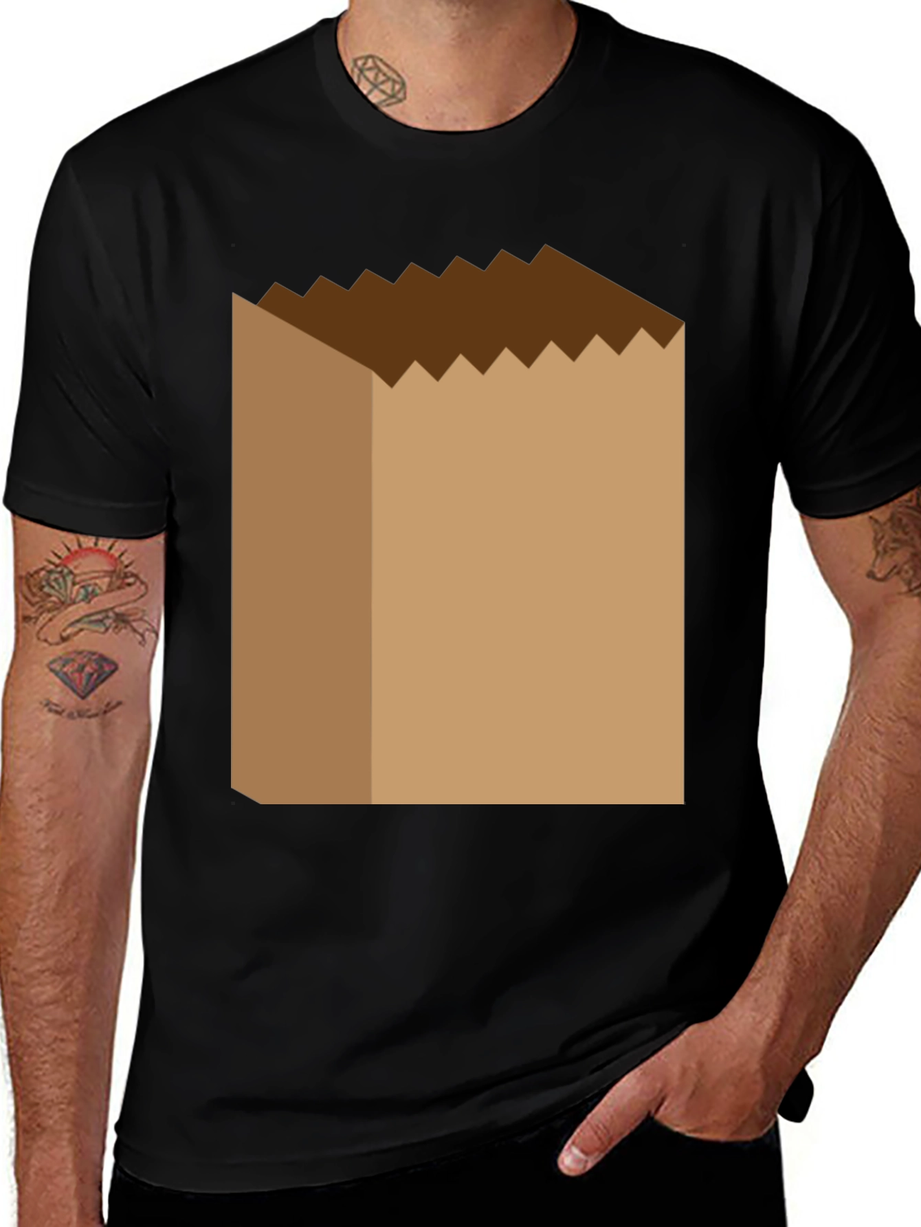 Novelty Paper Bag Graphic T-Shirt - Black