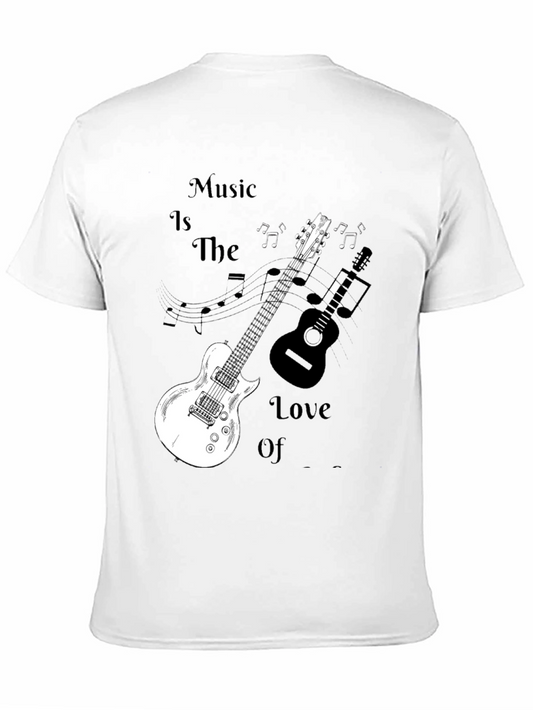 Music Lovers Black Graphic Tee with Guitars