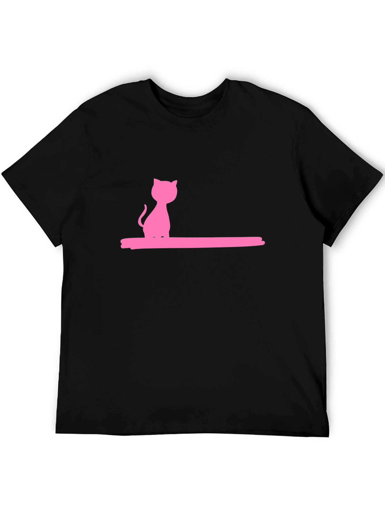 Pink Cat Graphic Black T-Shirt