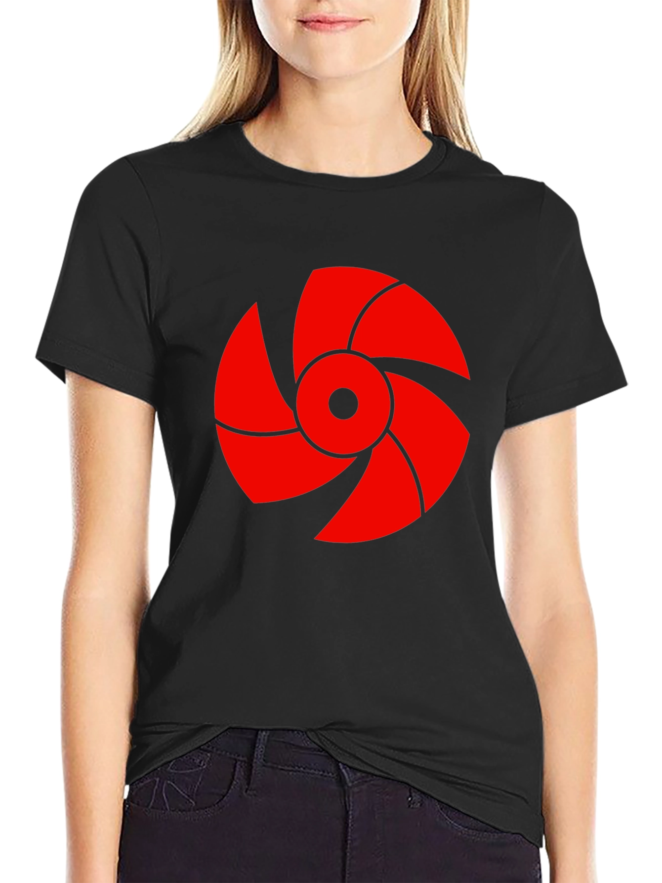 Red Fan Graphic Black T-Shirt