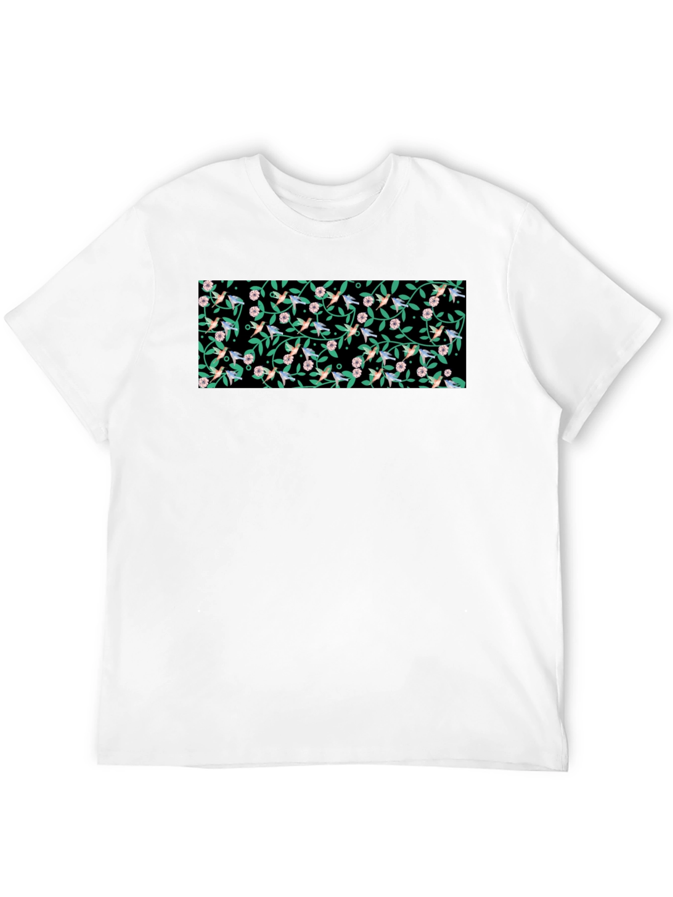 Hummingbird & Floral Print Black T-Shirt