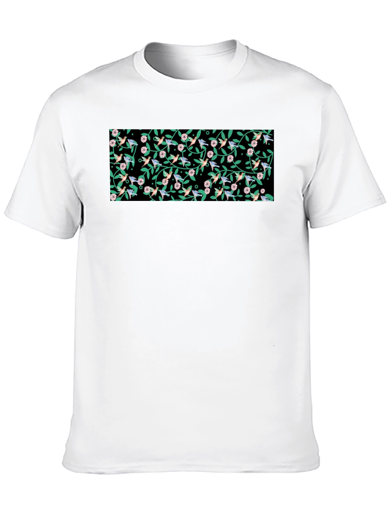 Hummingbird & Floral Print Black T-Shirt