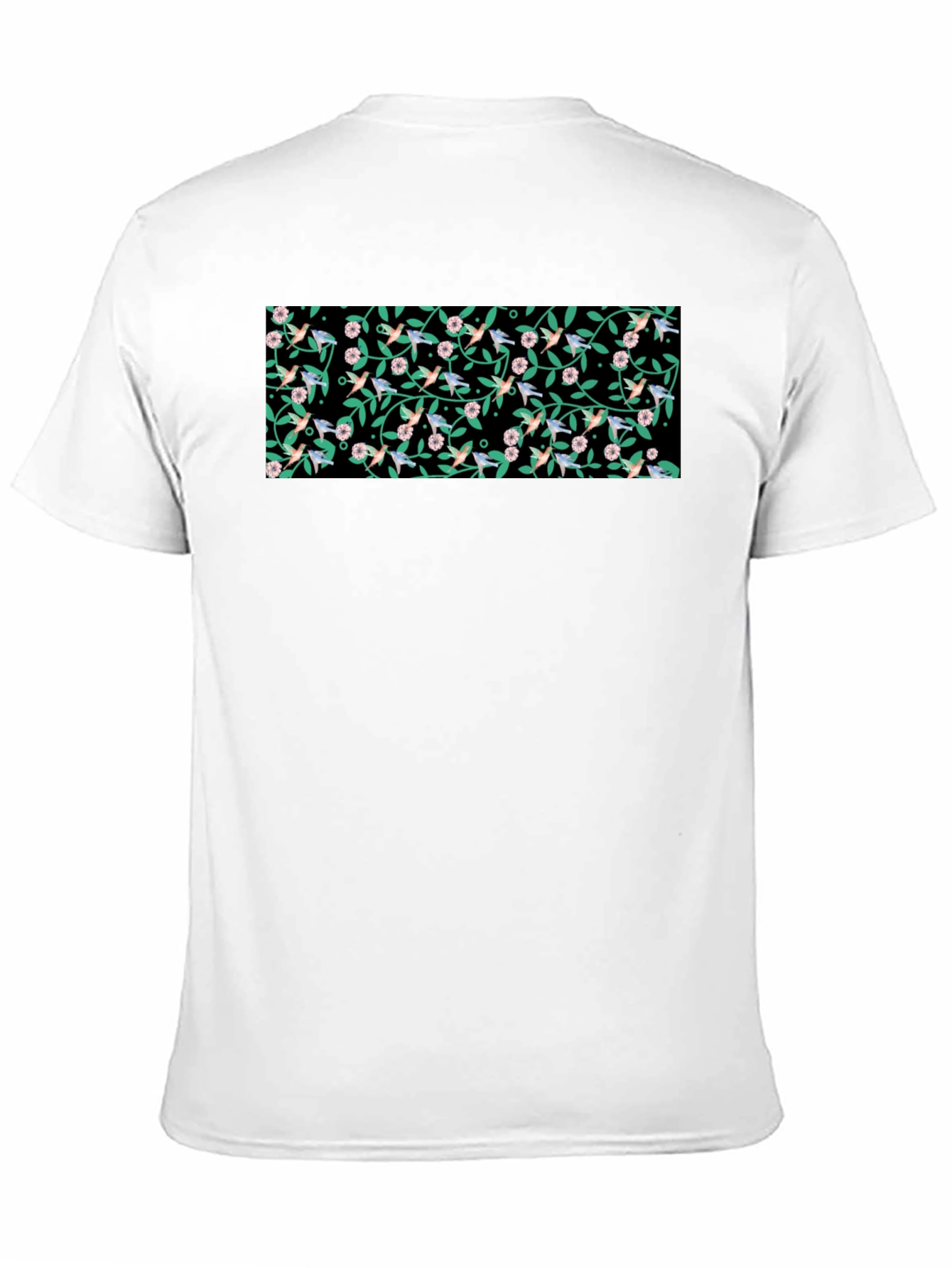 Hummingbird & Floral Print Black T-Shirt