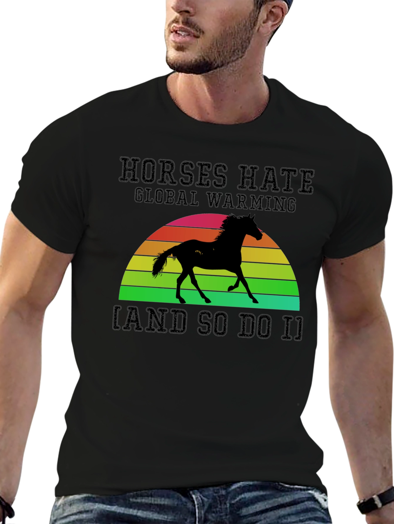 Horses Hate Global Warming Black Graphic Tee