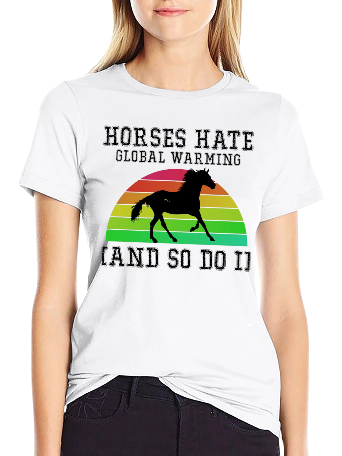 Horses Hate Global Warming Black Graphic Tee