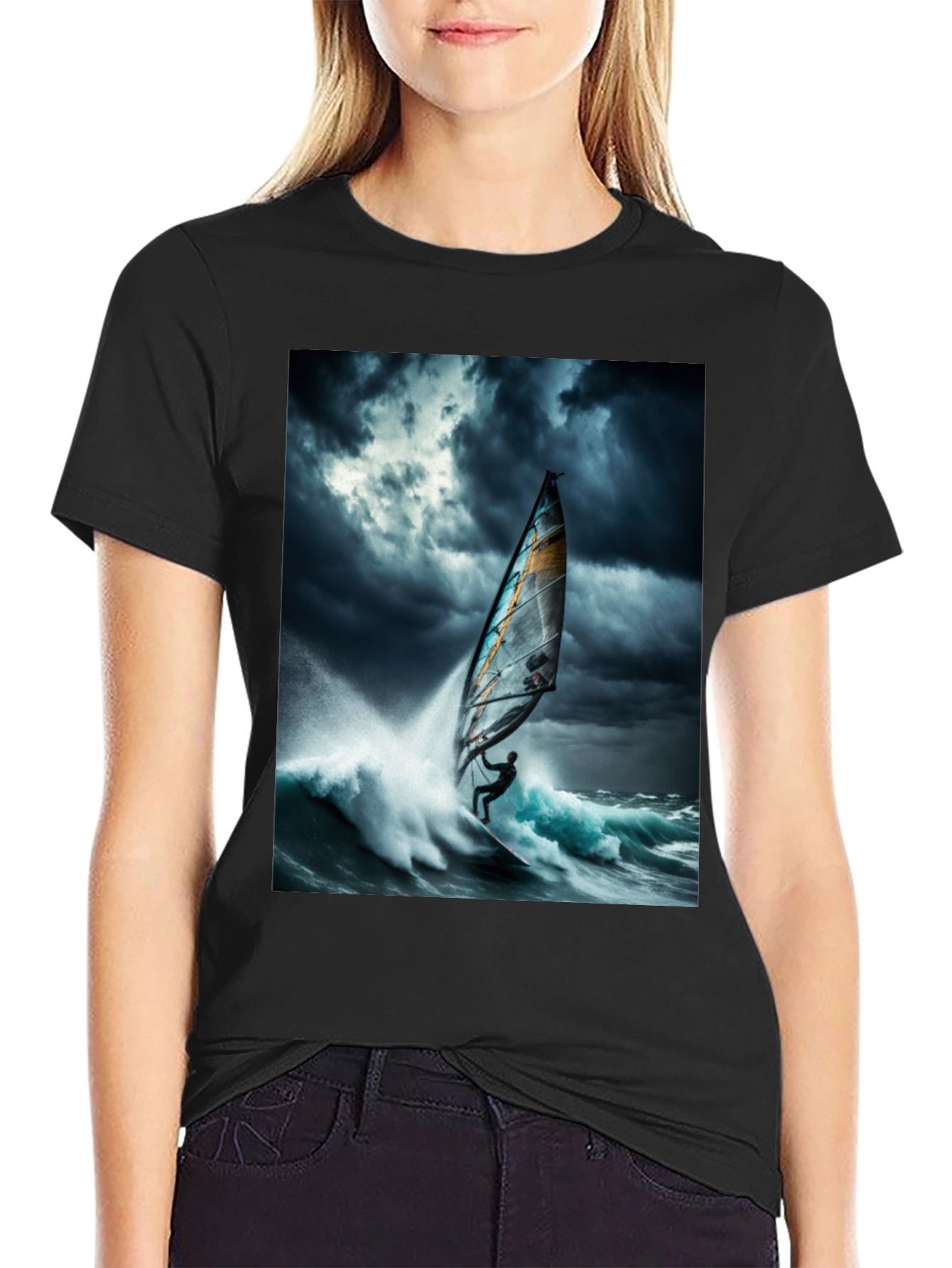 Windsurfing Waves T-Shirt - Black