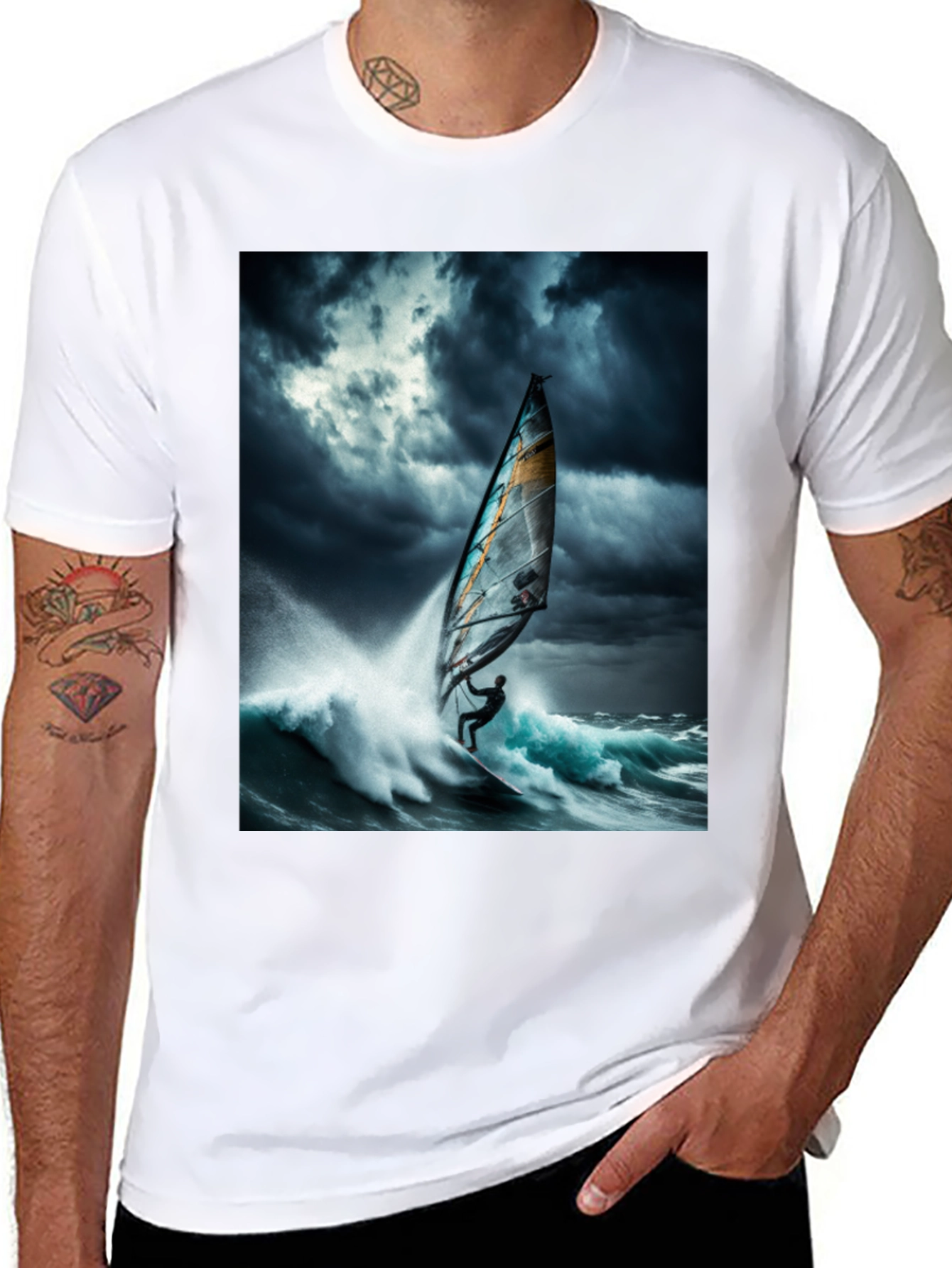 Windsurfing Waves T-Shirt - Black