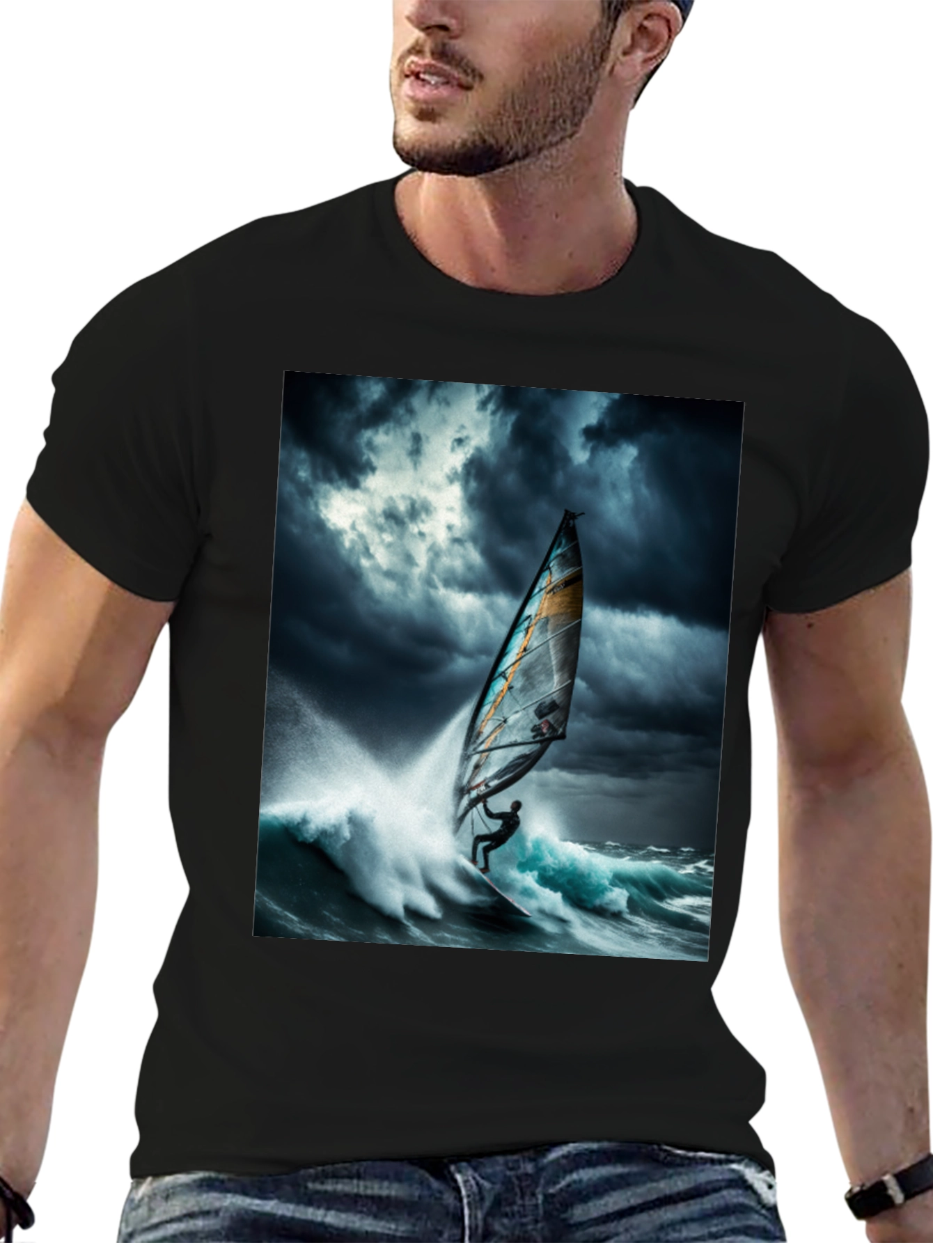Windsurfing Waves T-Shirt - Black