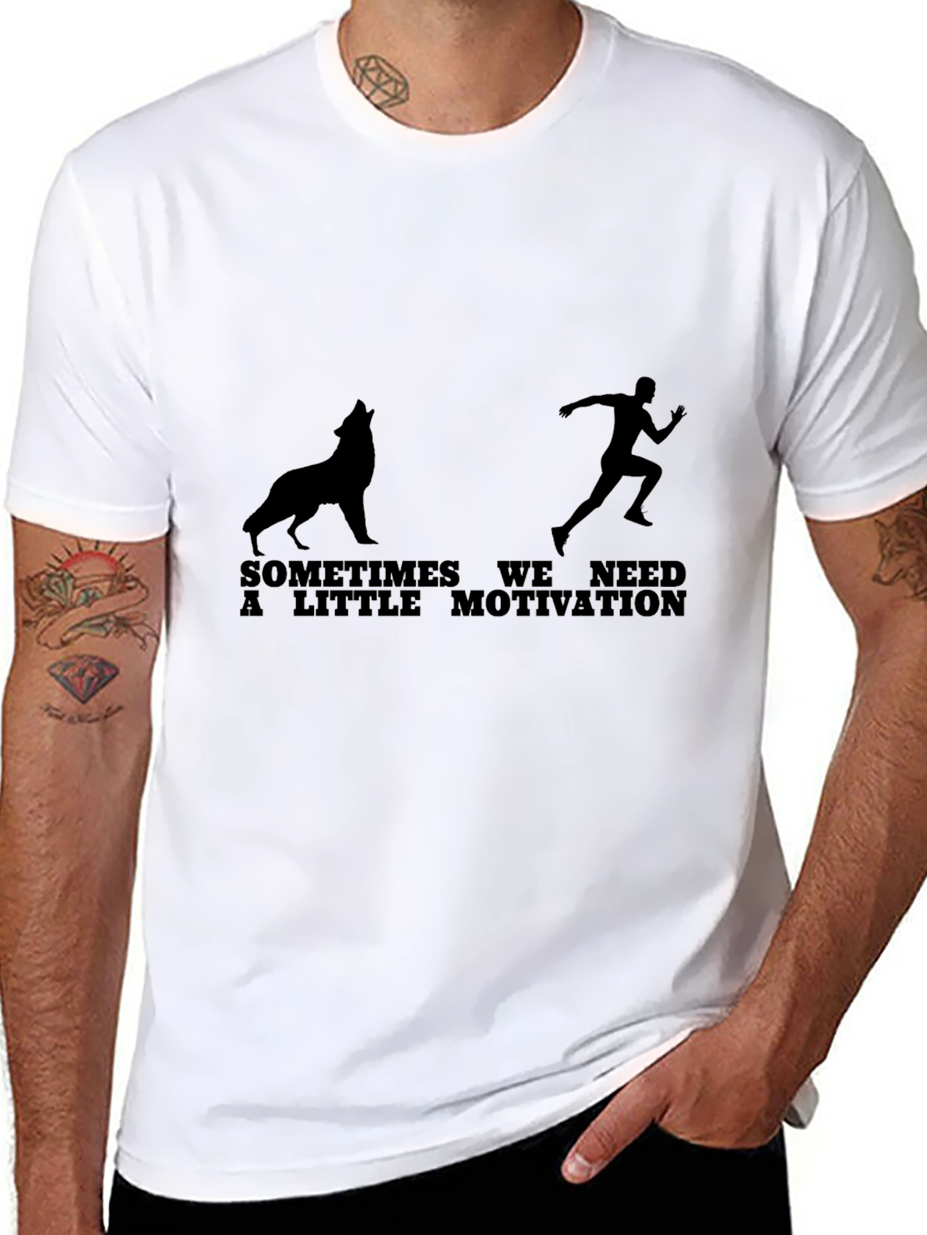 Motivation Graphic Tee - Wolf & Runner Black T-Shirt